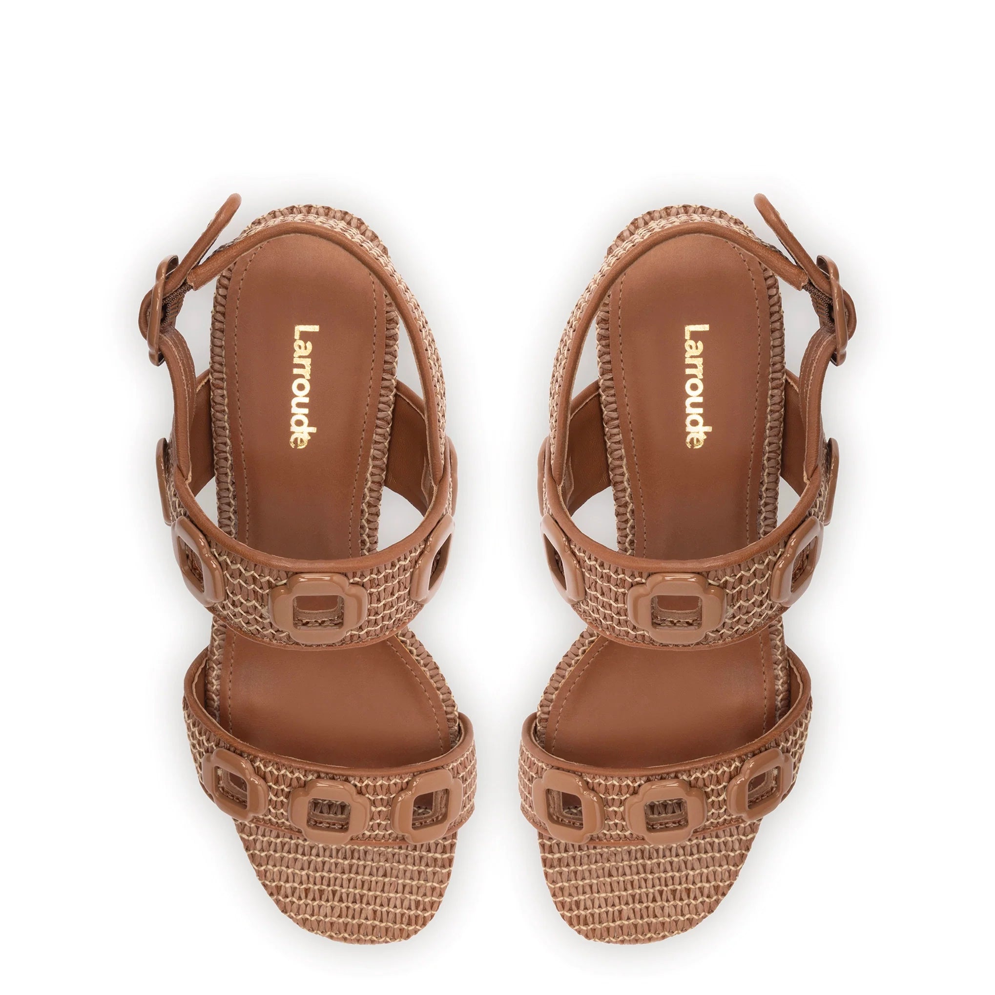 Milan Sandal In Caramel Wave Raffia by Larroudé