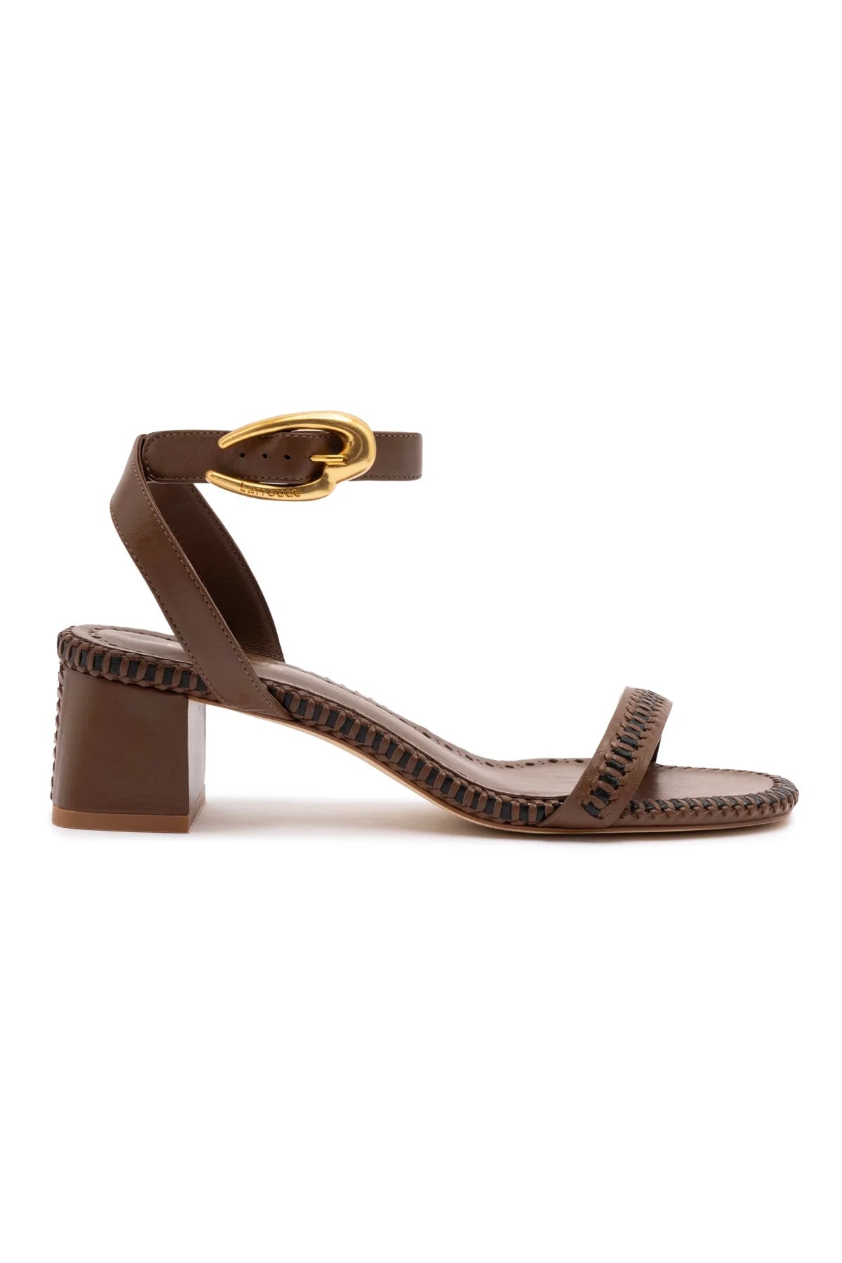 Verona Block Sandal In Burnt Umber Leather by Larroudé