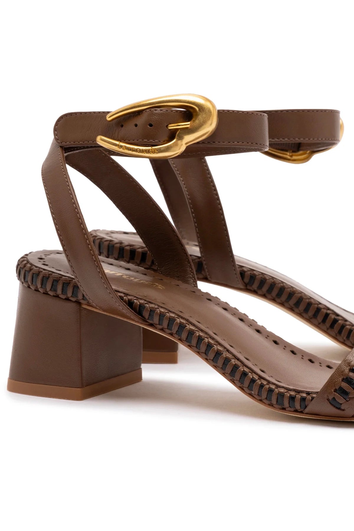 Verona Block Sandal In Burnt Umber Leather by Larroudé