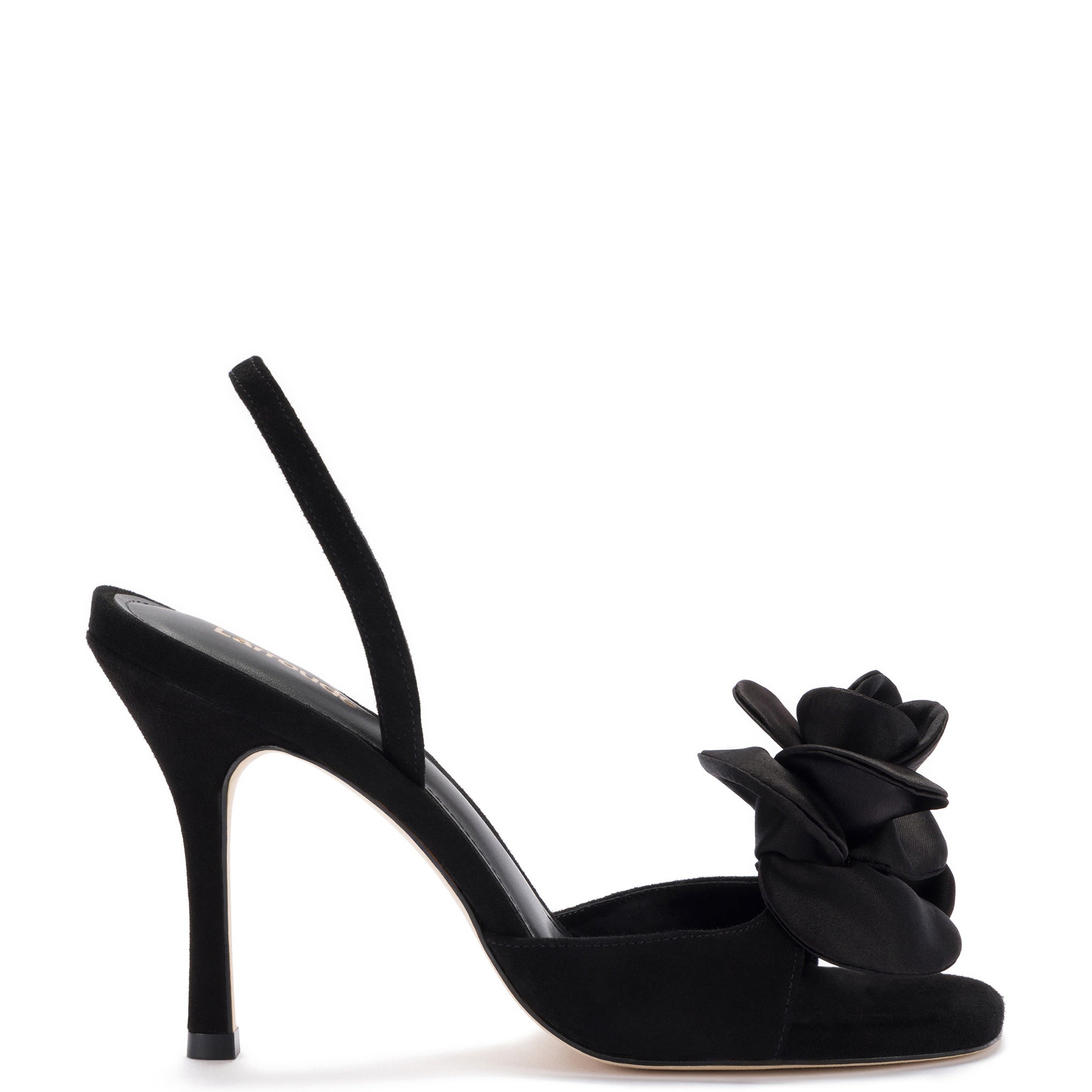 Salma Sandal In Black Suede and Satin by Larroudé