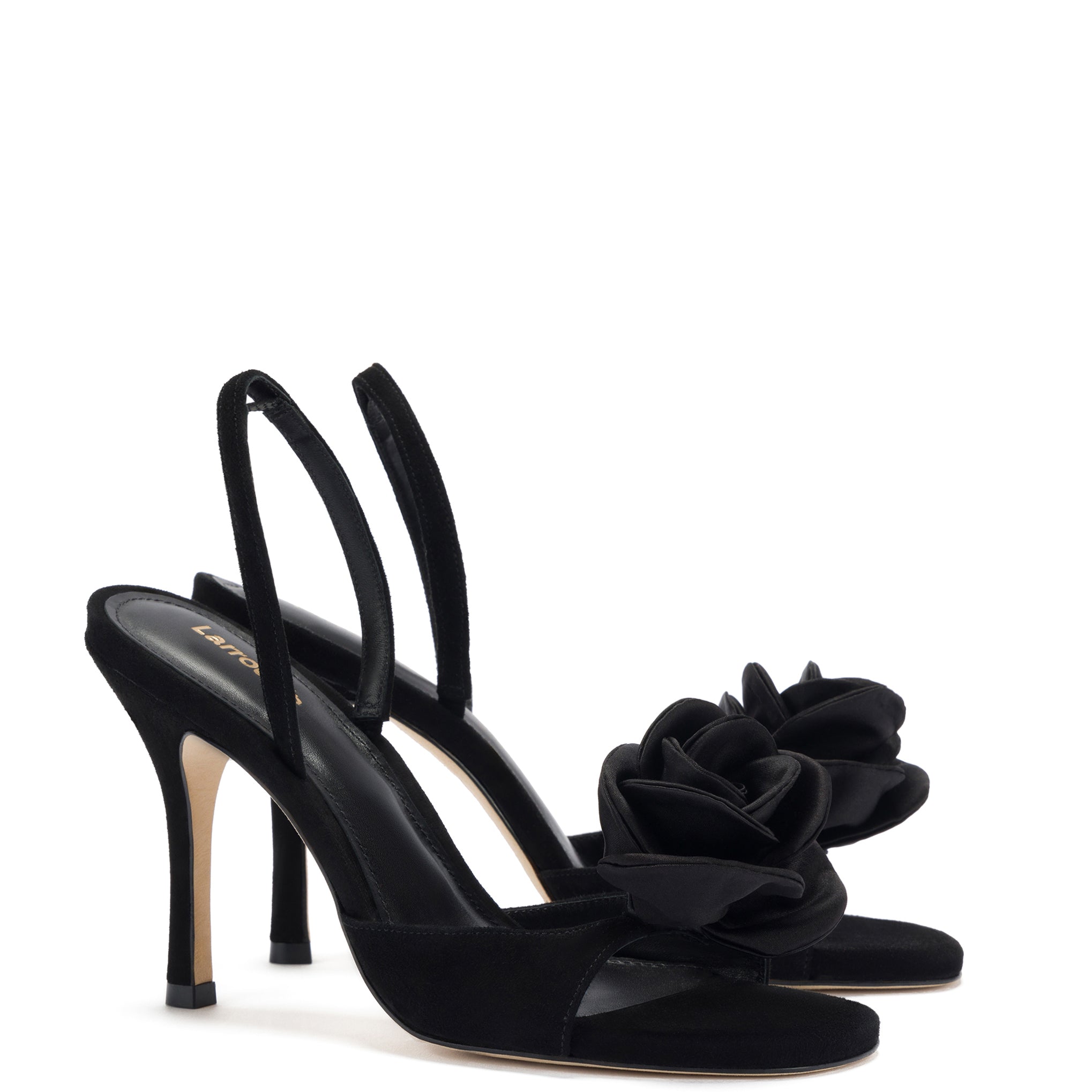 Salma Sandal In Black Suede and Satin by Larroudé