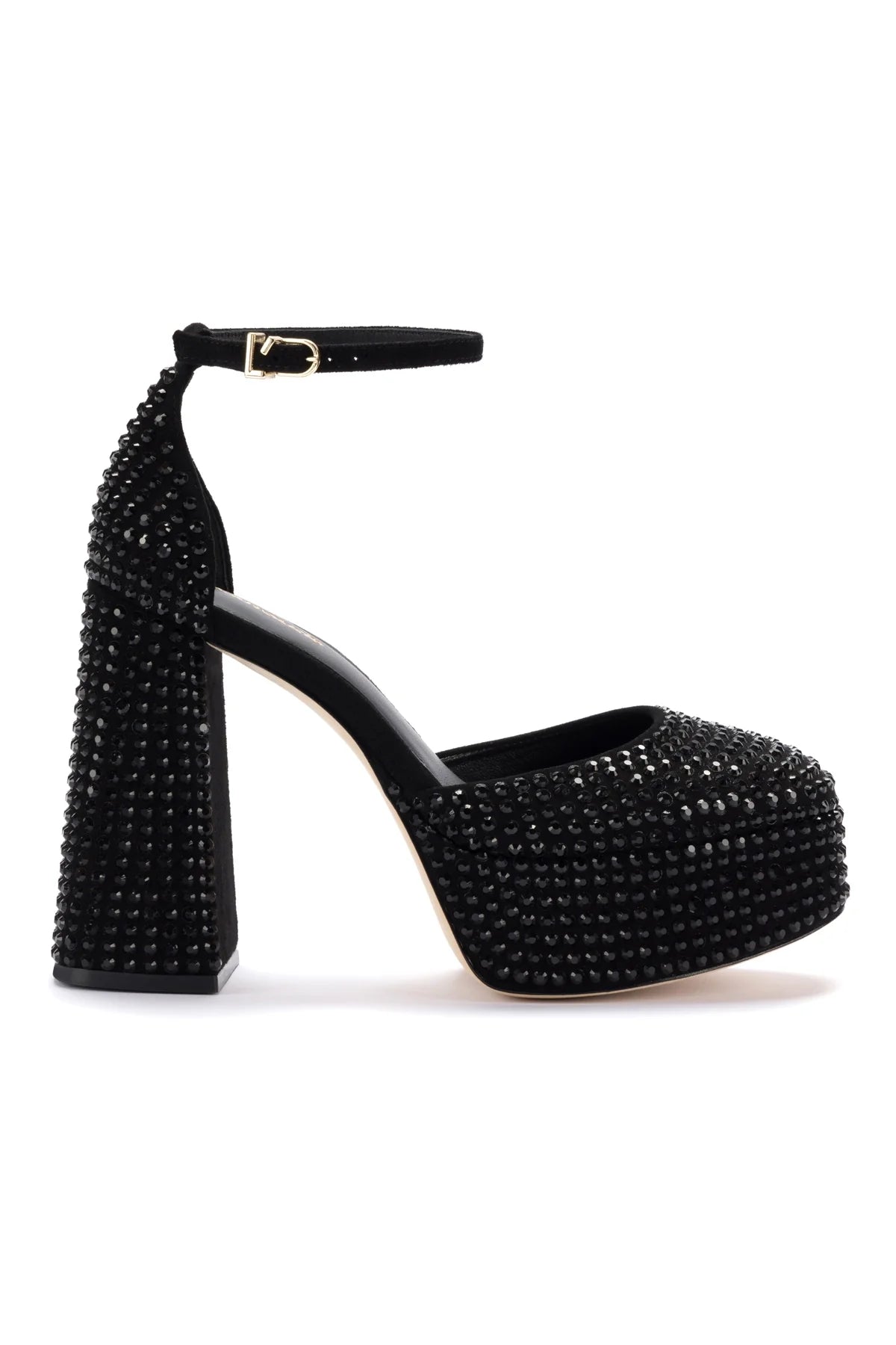 Ari Crystal Pump In Monochrome Black Suede by Larroudé