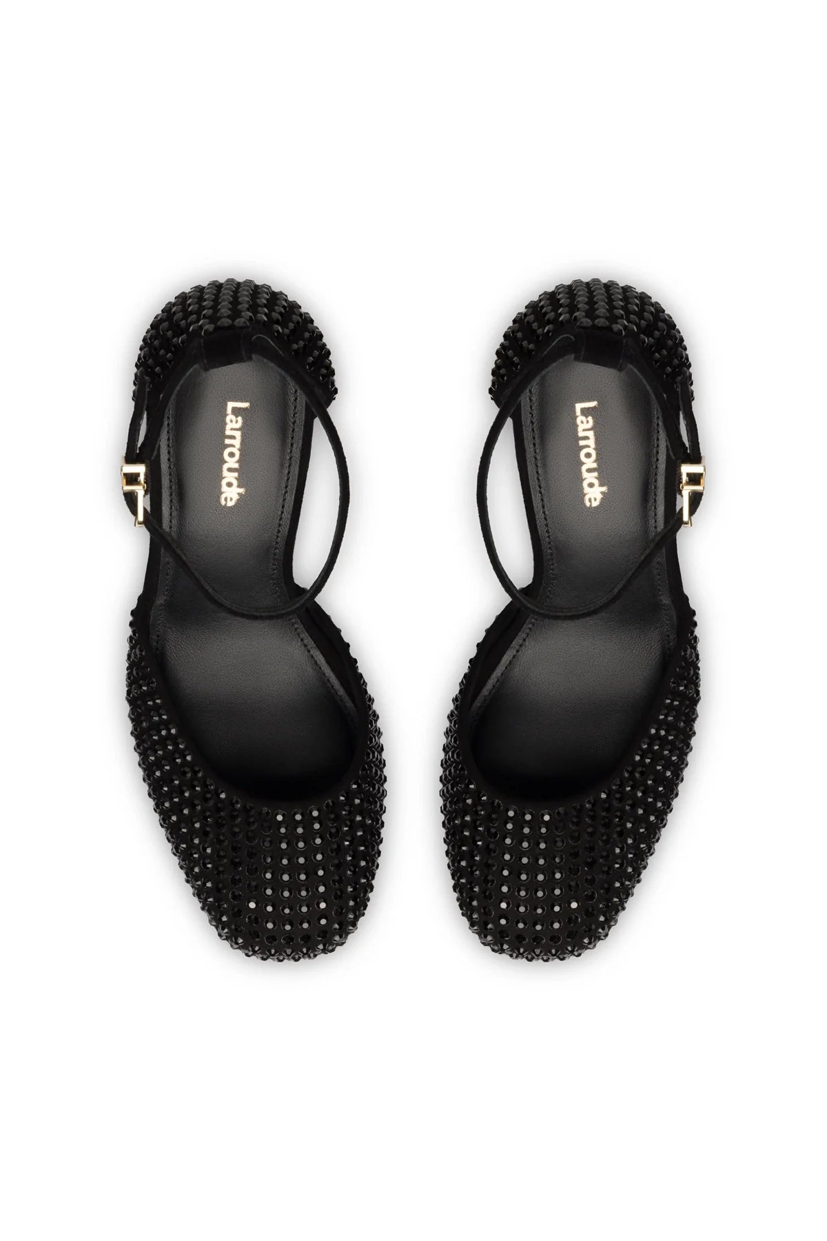 Ari Crystal Pump In Monochrome Black Suede by Larroudé