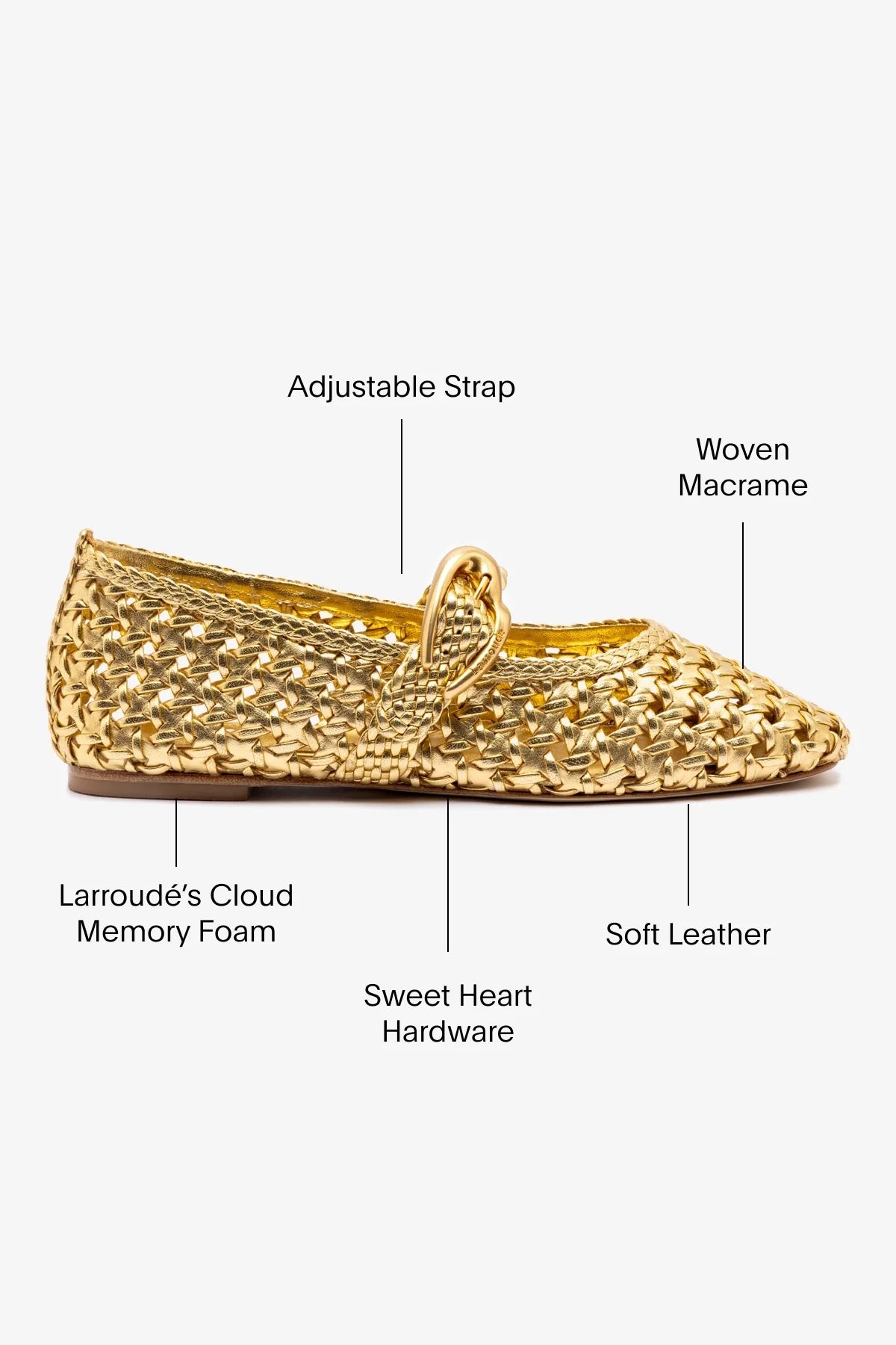 Verona New Macrame In Gold Metallic Leather by Larroudé
