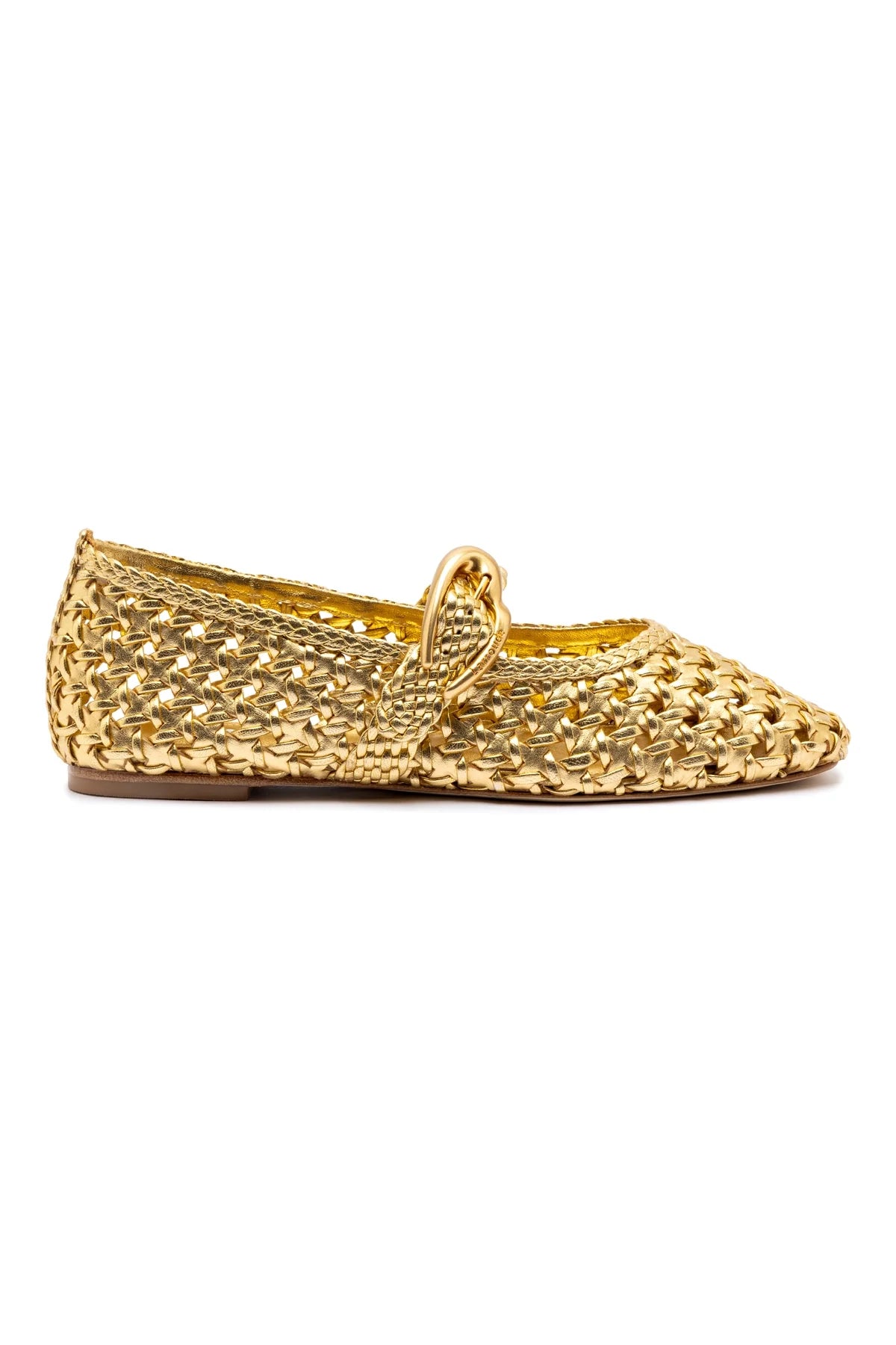 Verona New Macrame In Gold Metallic Leather by Larroudé