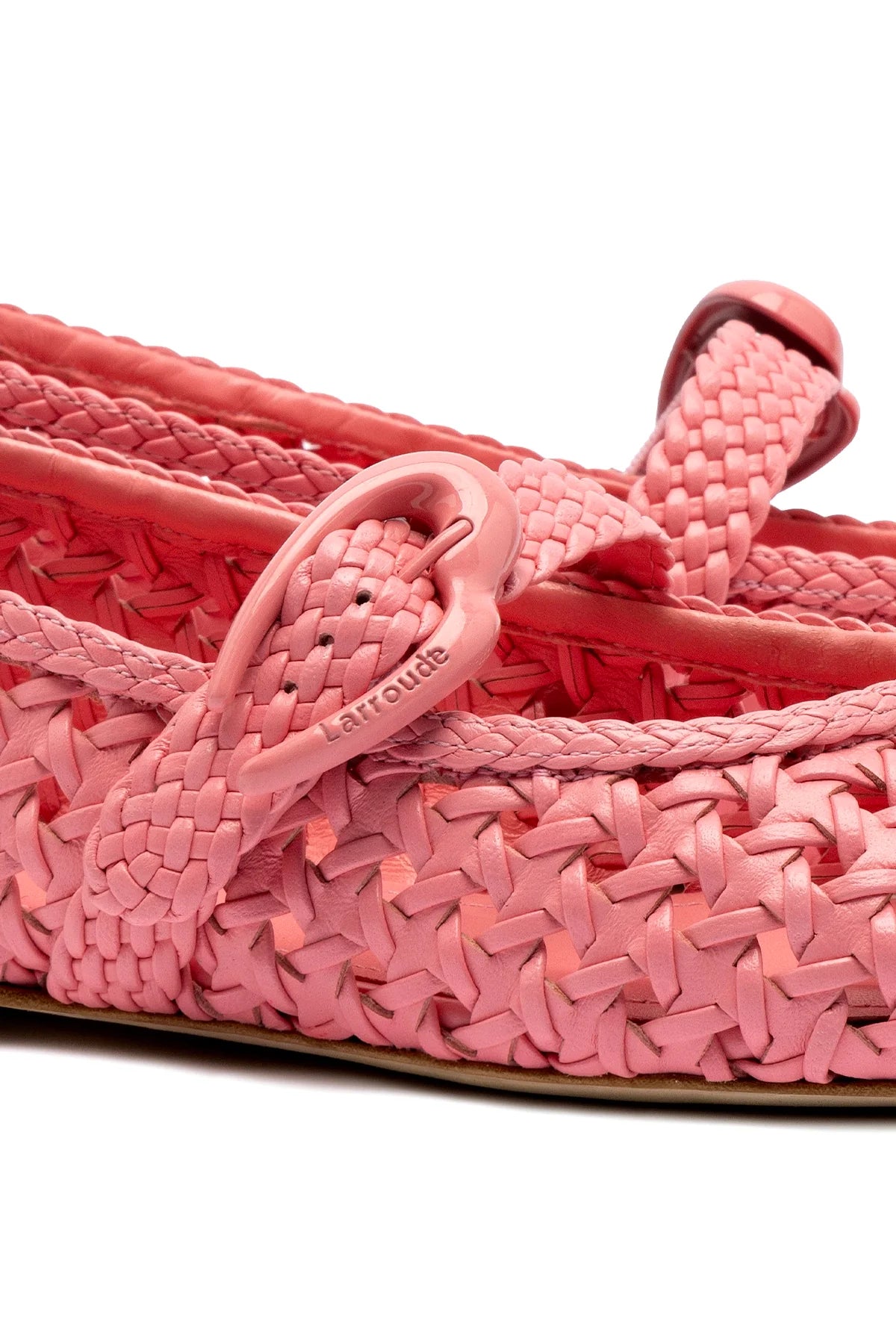 Verona Macrame Ballet Flat In Sorbet Pink Leather by Larroudé