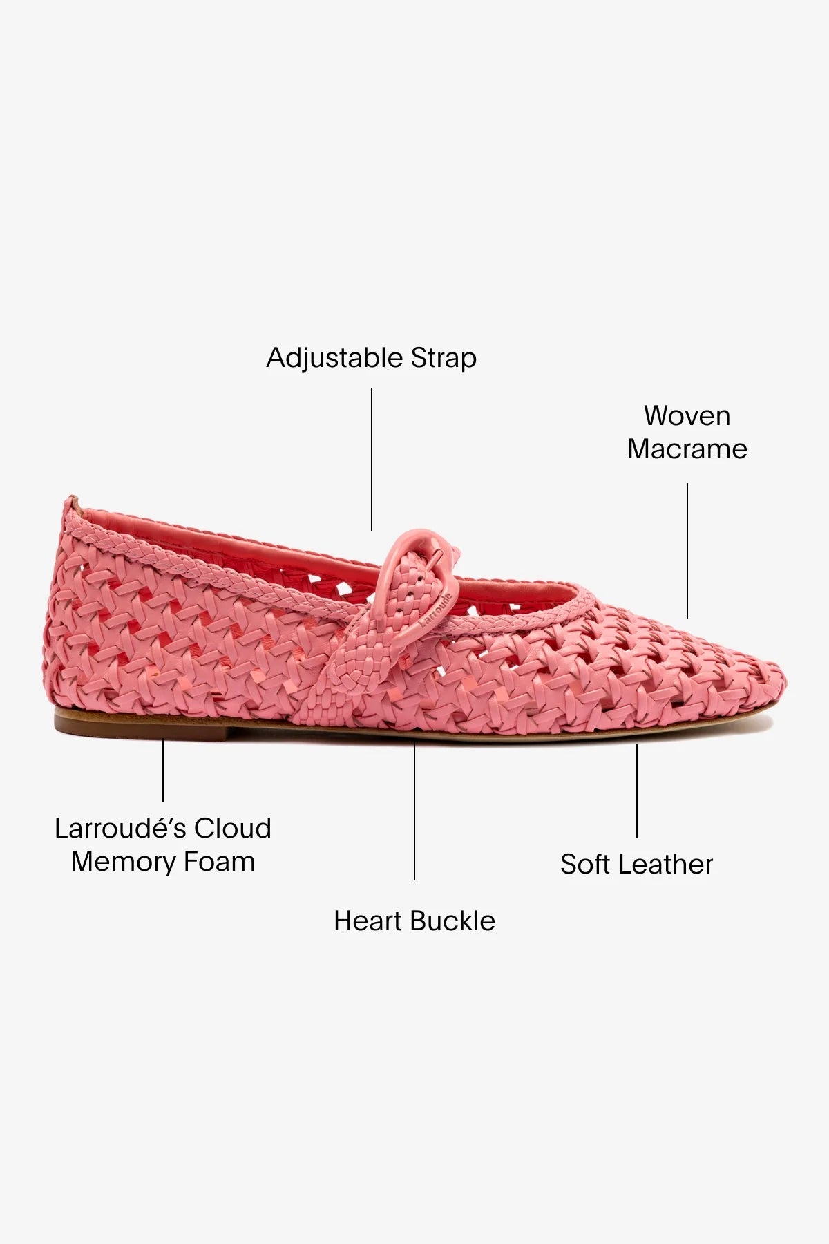 Verona Macrame Ballet Flat In Sorbet Pink Leather by Larroudé