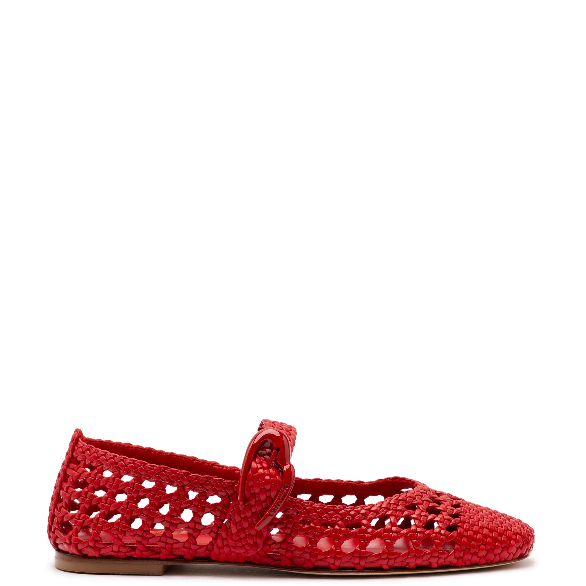 Verona Macrame Ballet Flat In Scarlet Leather by Larroudé