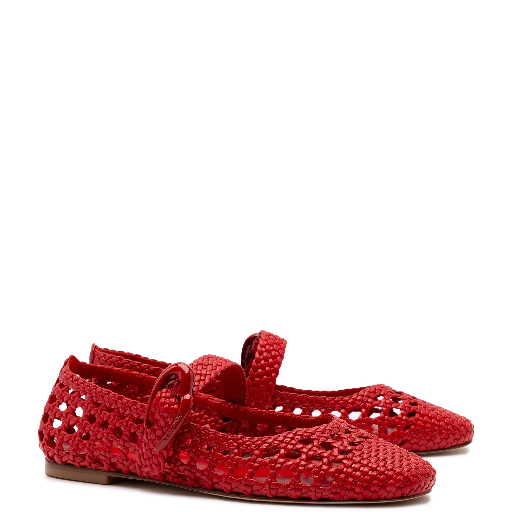 Verona Macrame Ballet Flat In Scarlet Leather by Larroudé