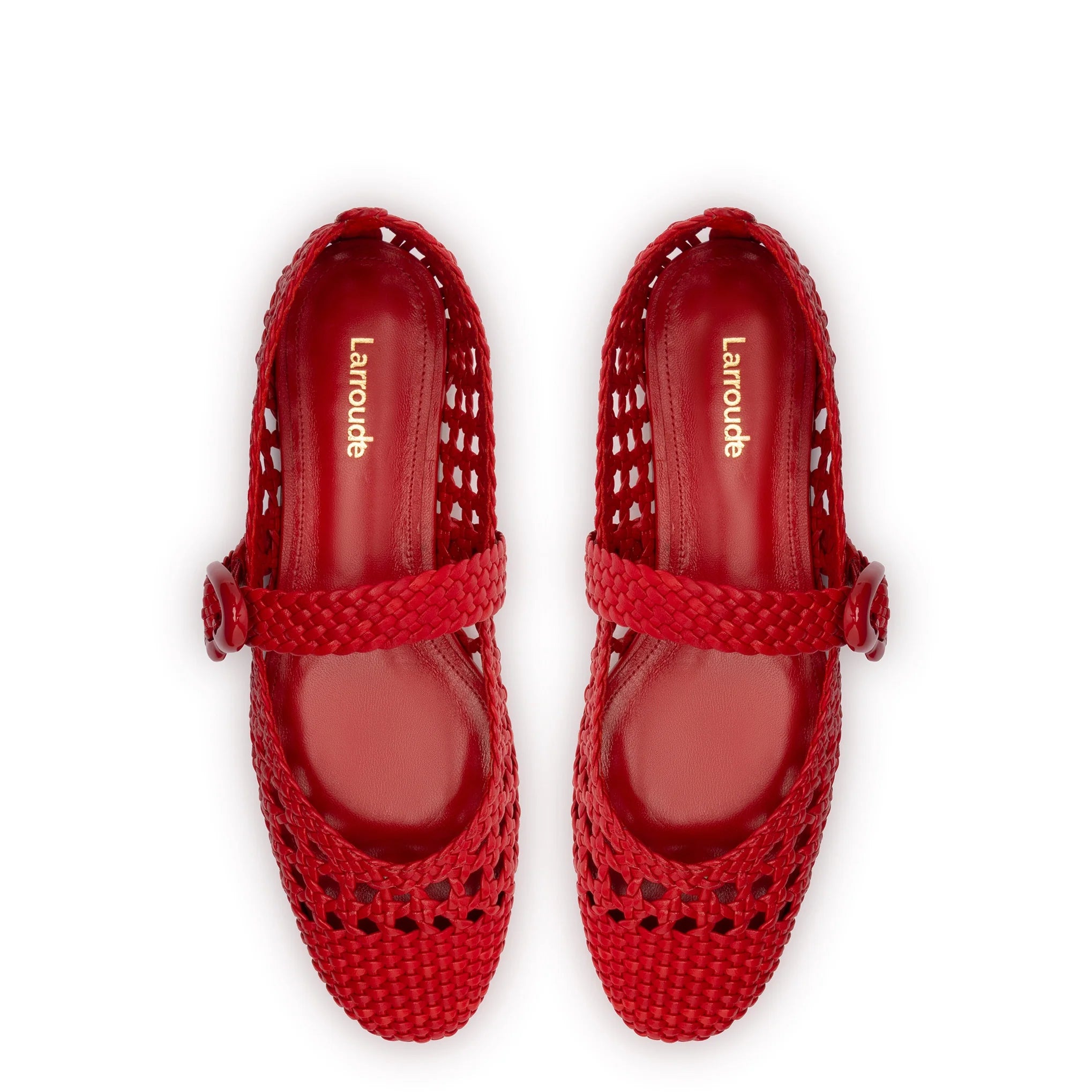 Verona Macrame Ballet Flat In Scarlet Leather by Larroudé