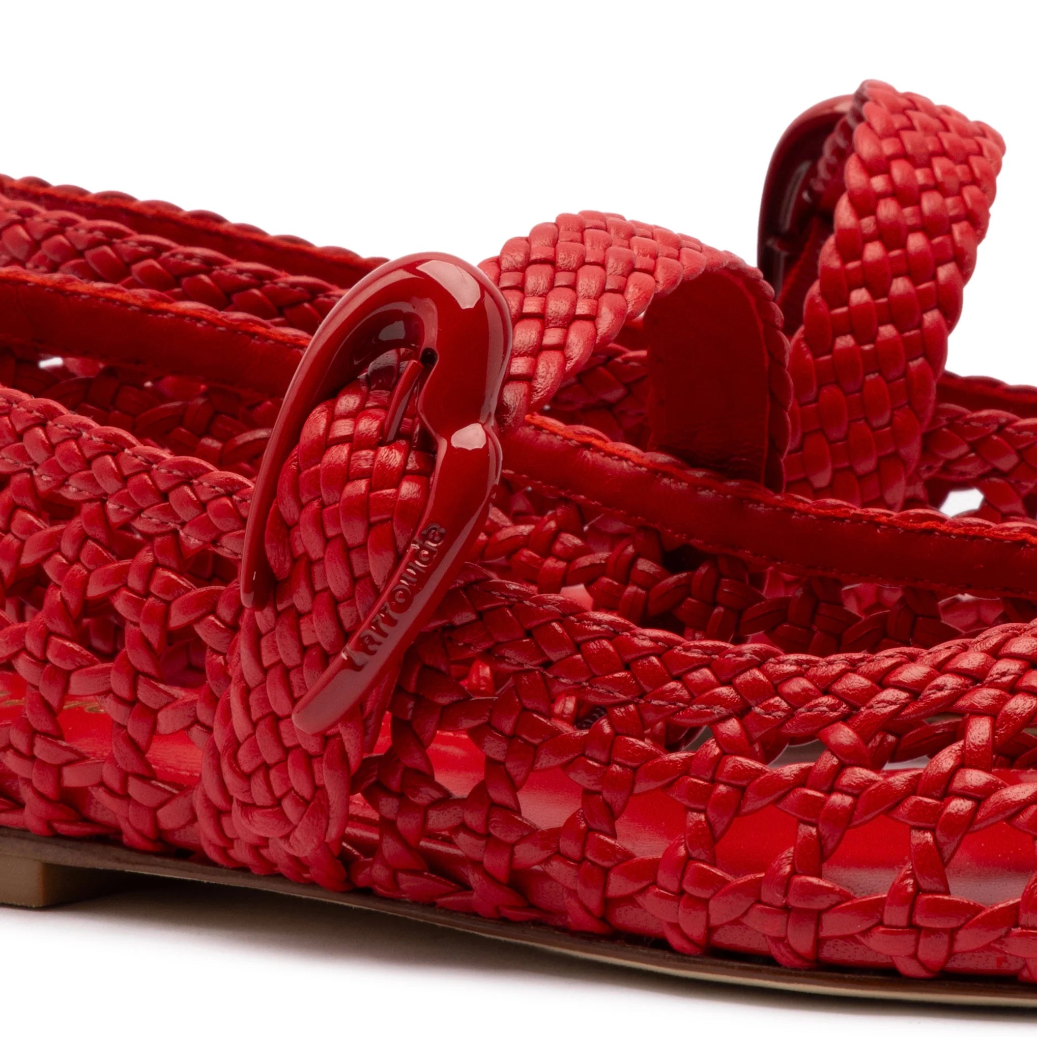 Verona Macrame Ballet Flat In Scarlet Leather by Larroudé