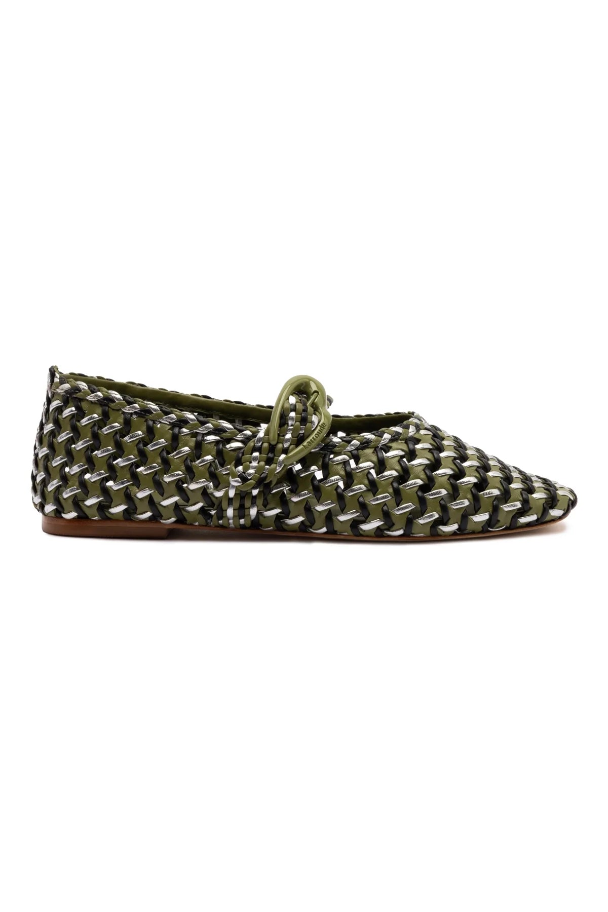 Verona Macrame Ballet Flat In Seaweed, Black and Silver Metallic Leather by Larroudé