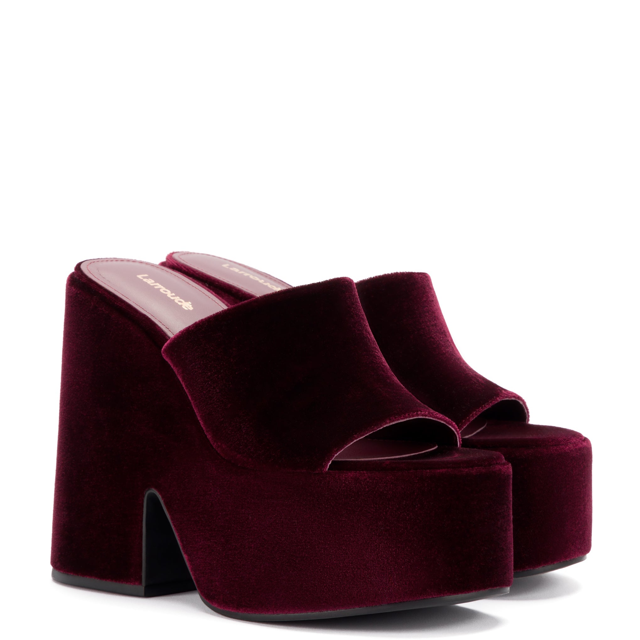 Wanda Platform Mule In Merlot Velvet by Larroudé