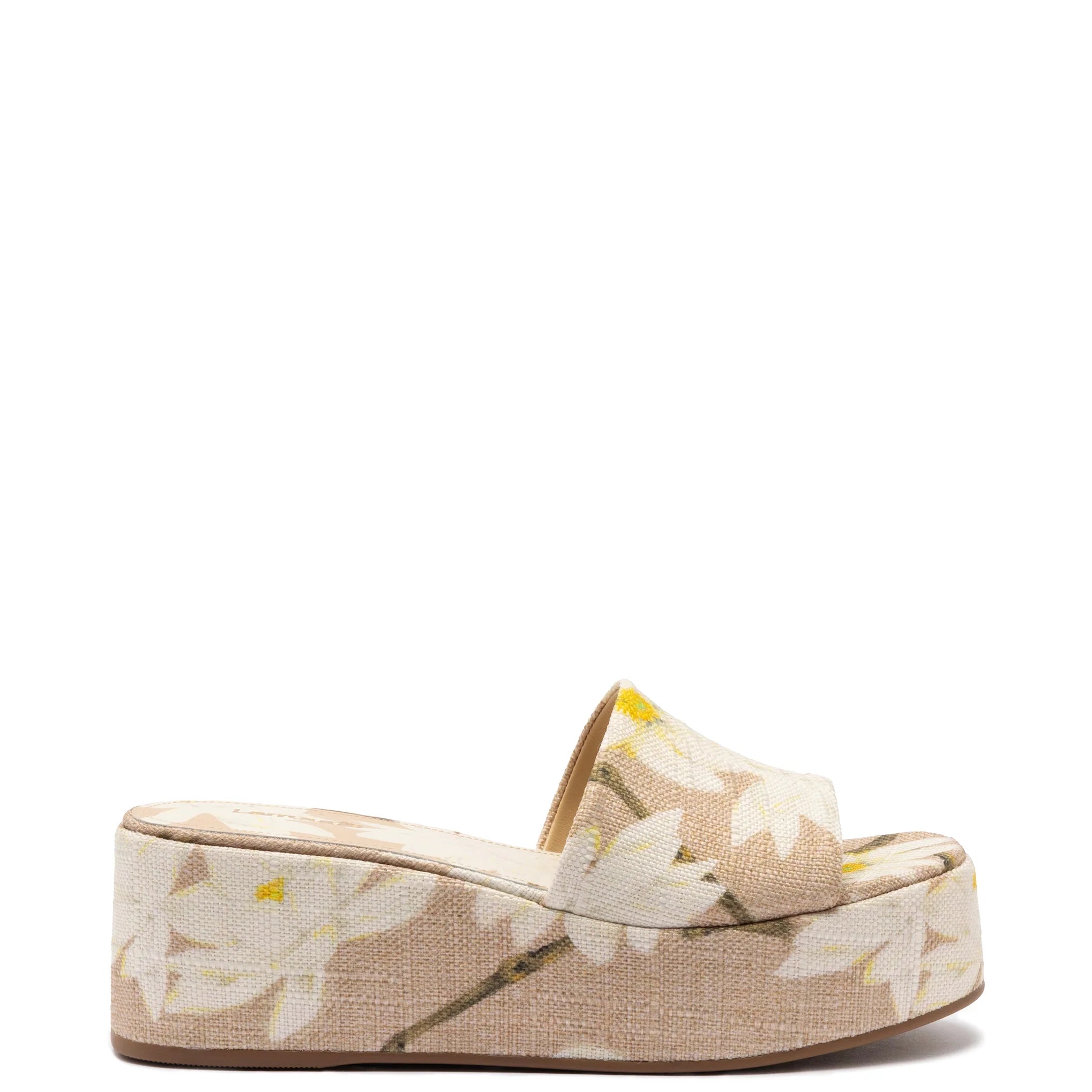 Alex Flatform Mule In Beige Printed Raffia by Larroudé