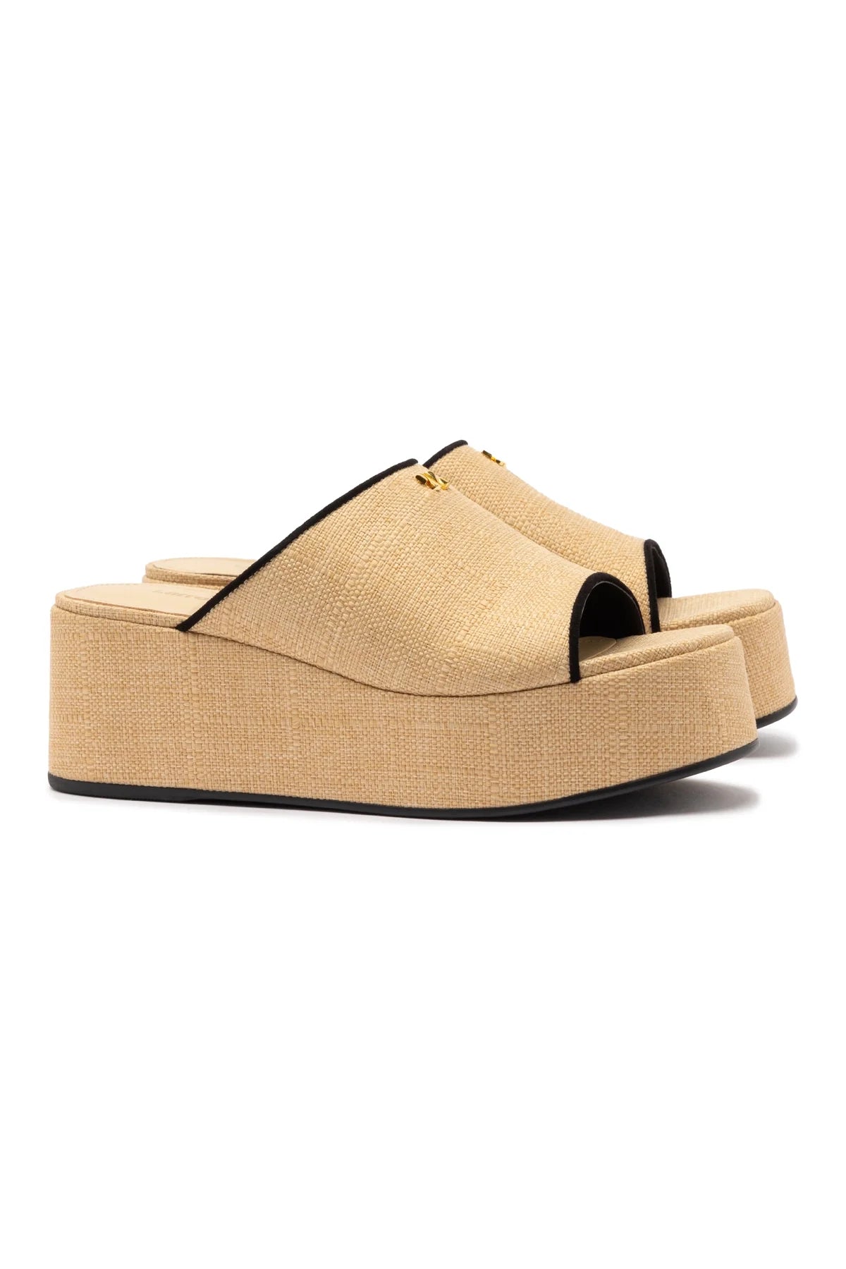 Charli Mule In Beige Raffia and Black Trimming by Larroude