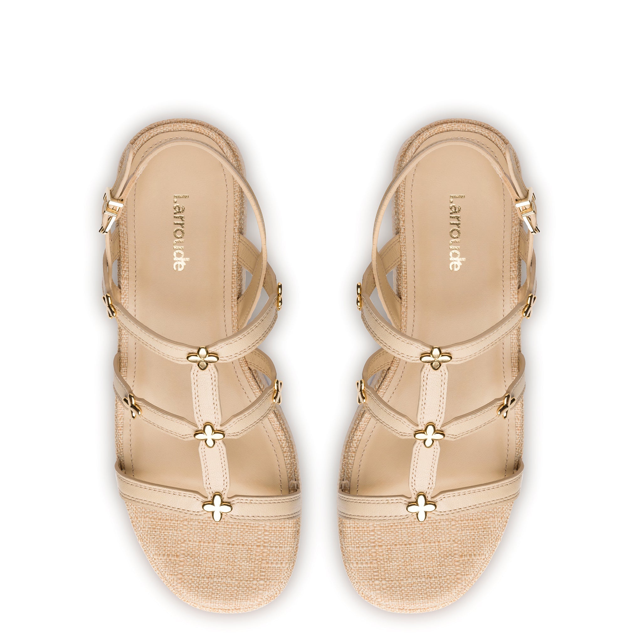 Harmony Flatform Sandal In Beige Raffia by Larroudé