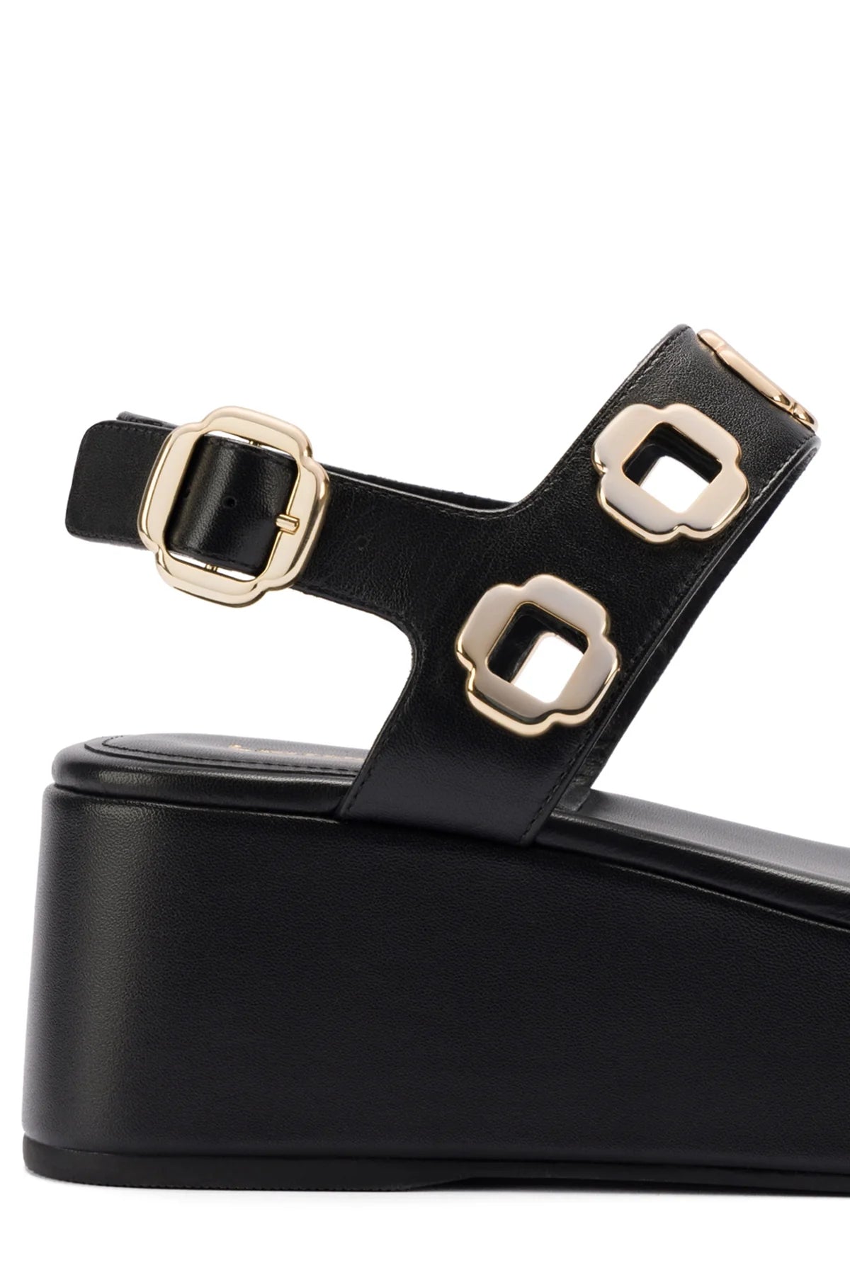 Milan Flatform Sandal In Black Leather by Larroudé