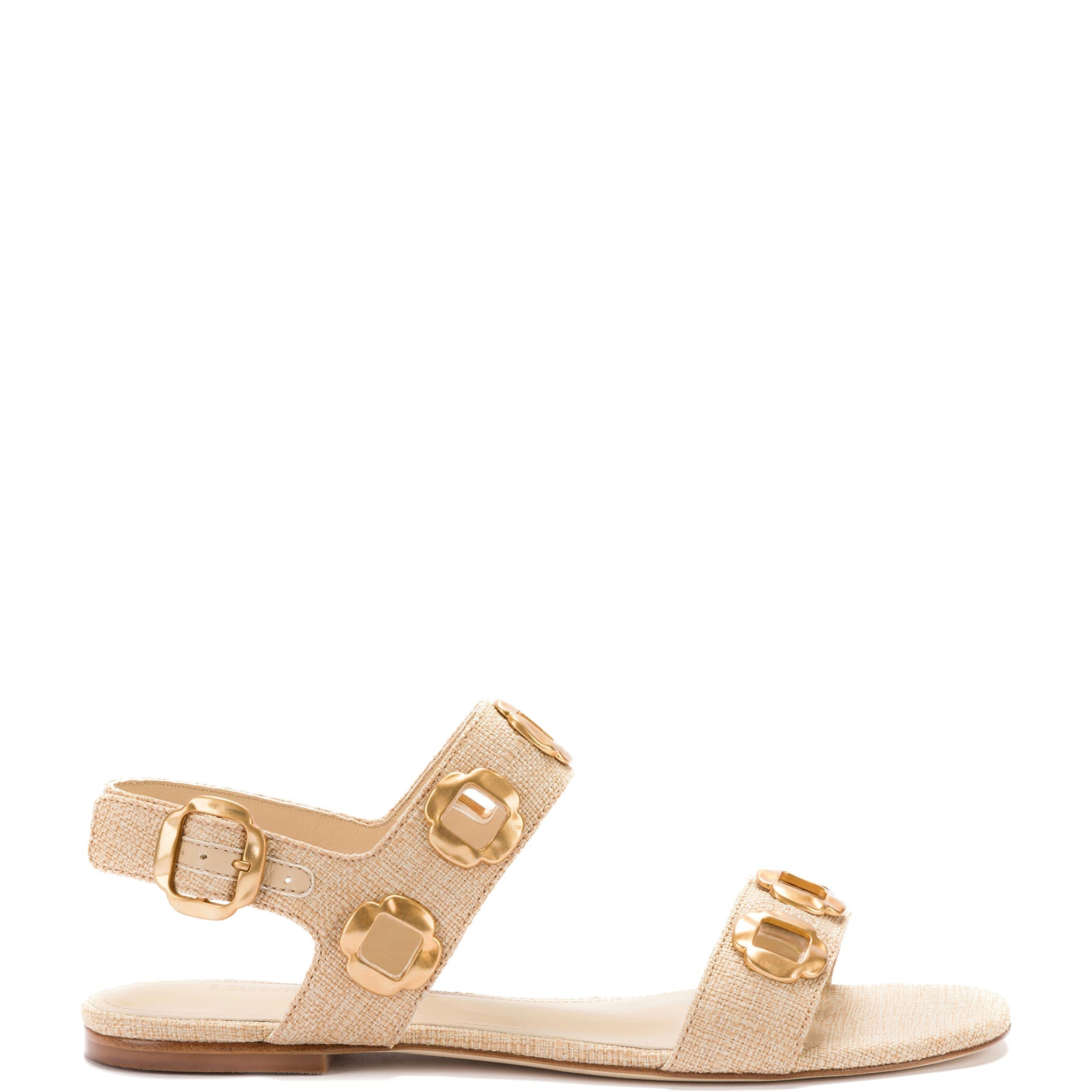 Milan Flat Sandal In Beige Raffia by Larroudé