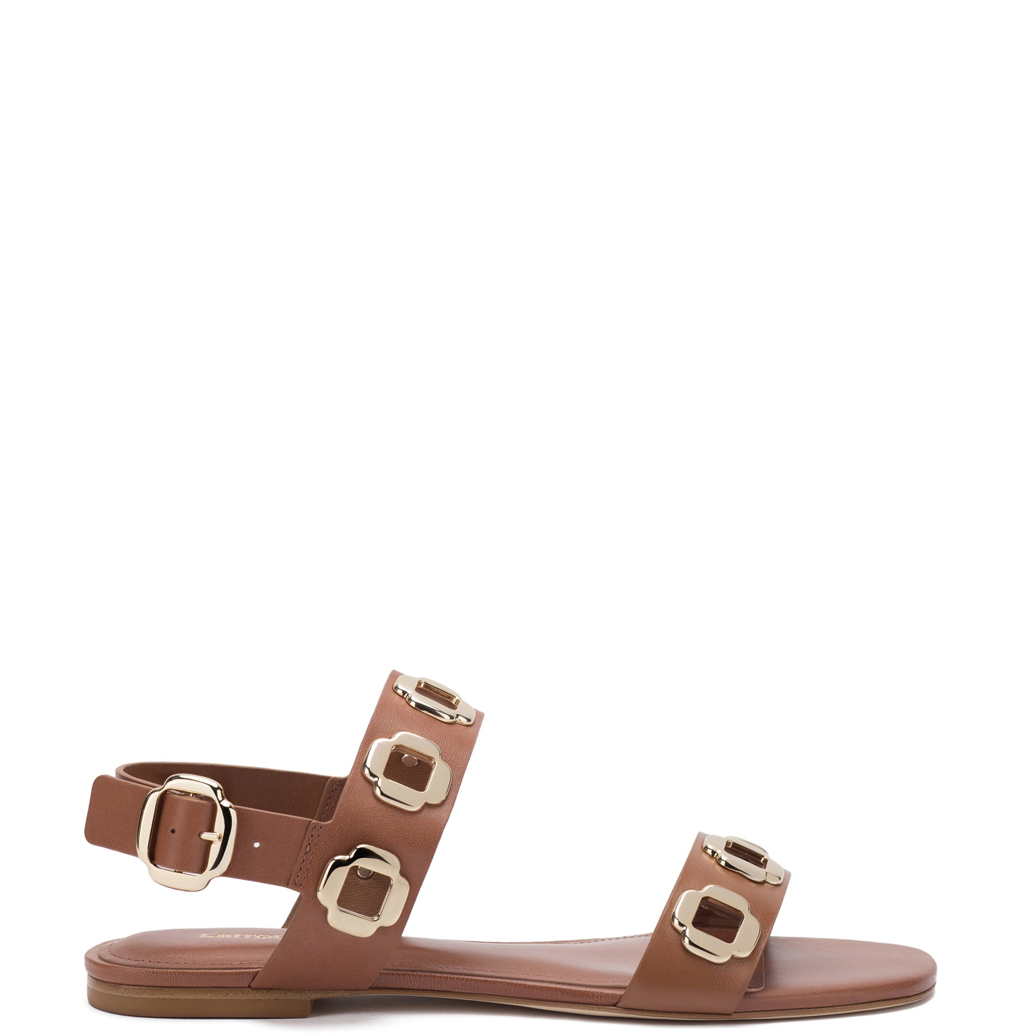 Milan Flat Sandal In Caramel Leather by Larroudé