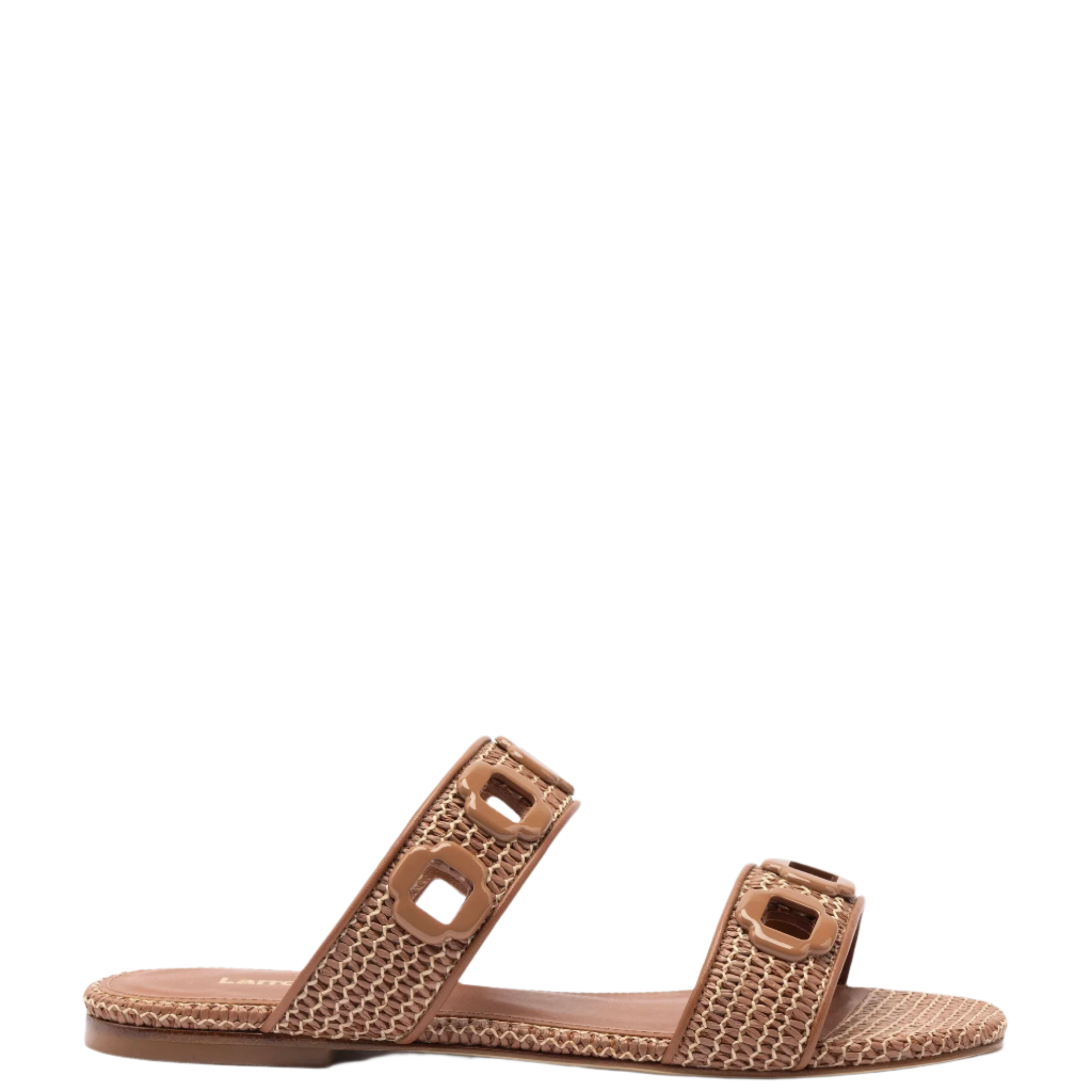 Milan Flat Mule In Caramel Wave Raffia by Larroudé