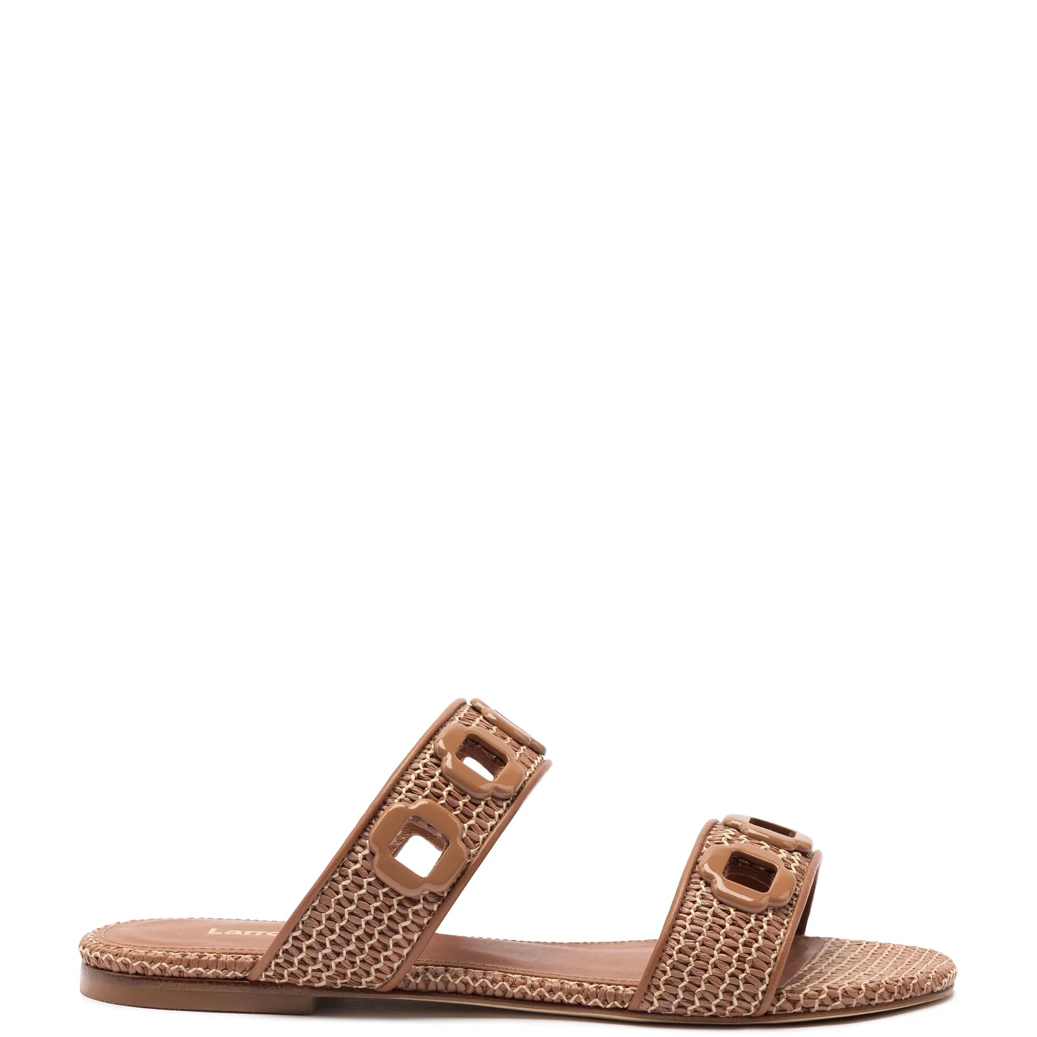 Milan Flat Mule In Caramel Wave Raffia by Larroudé