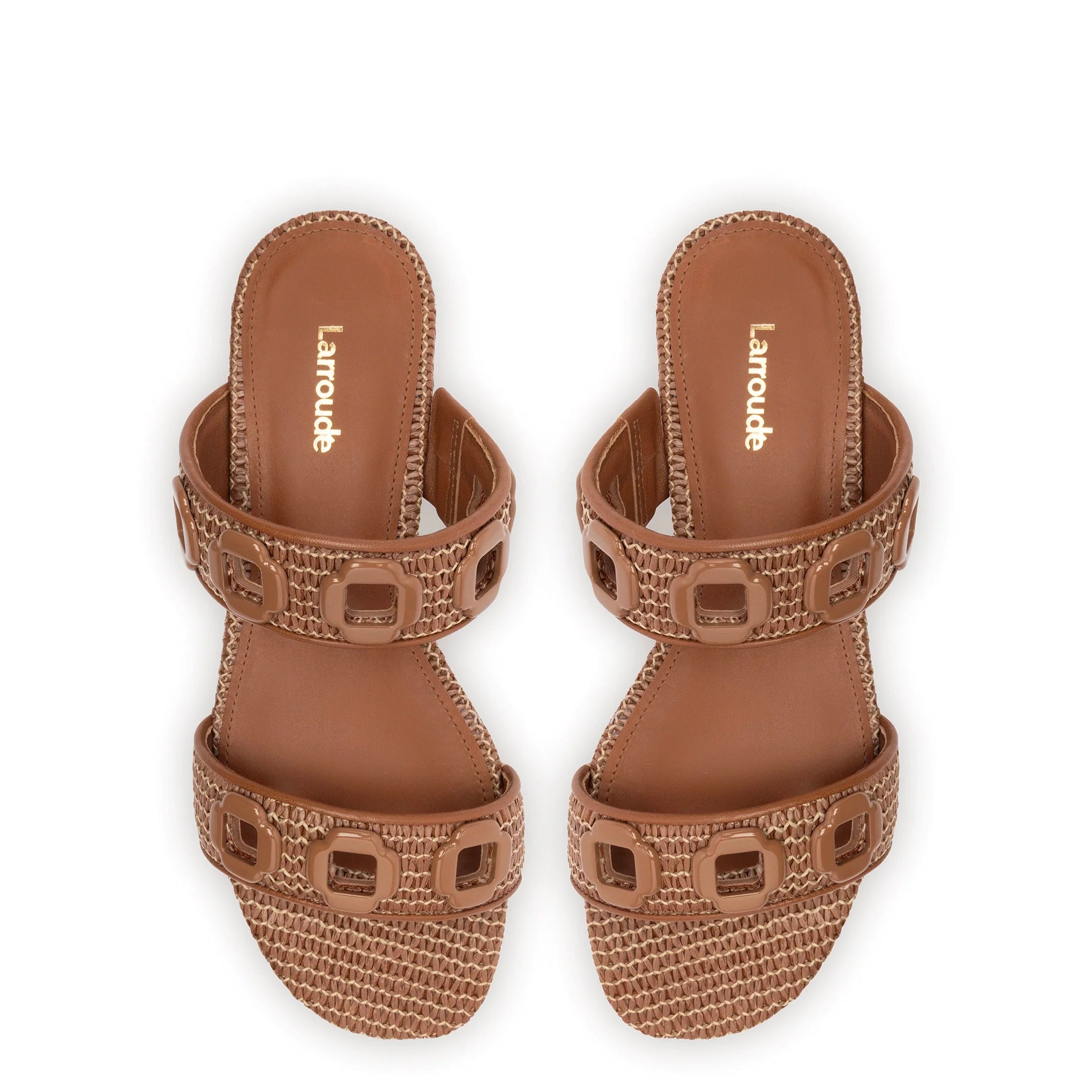 Milan Flat Mule In Caramel Wave Raffia by Larroudé