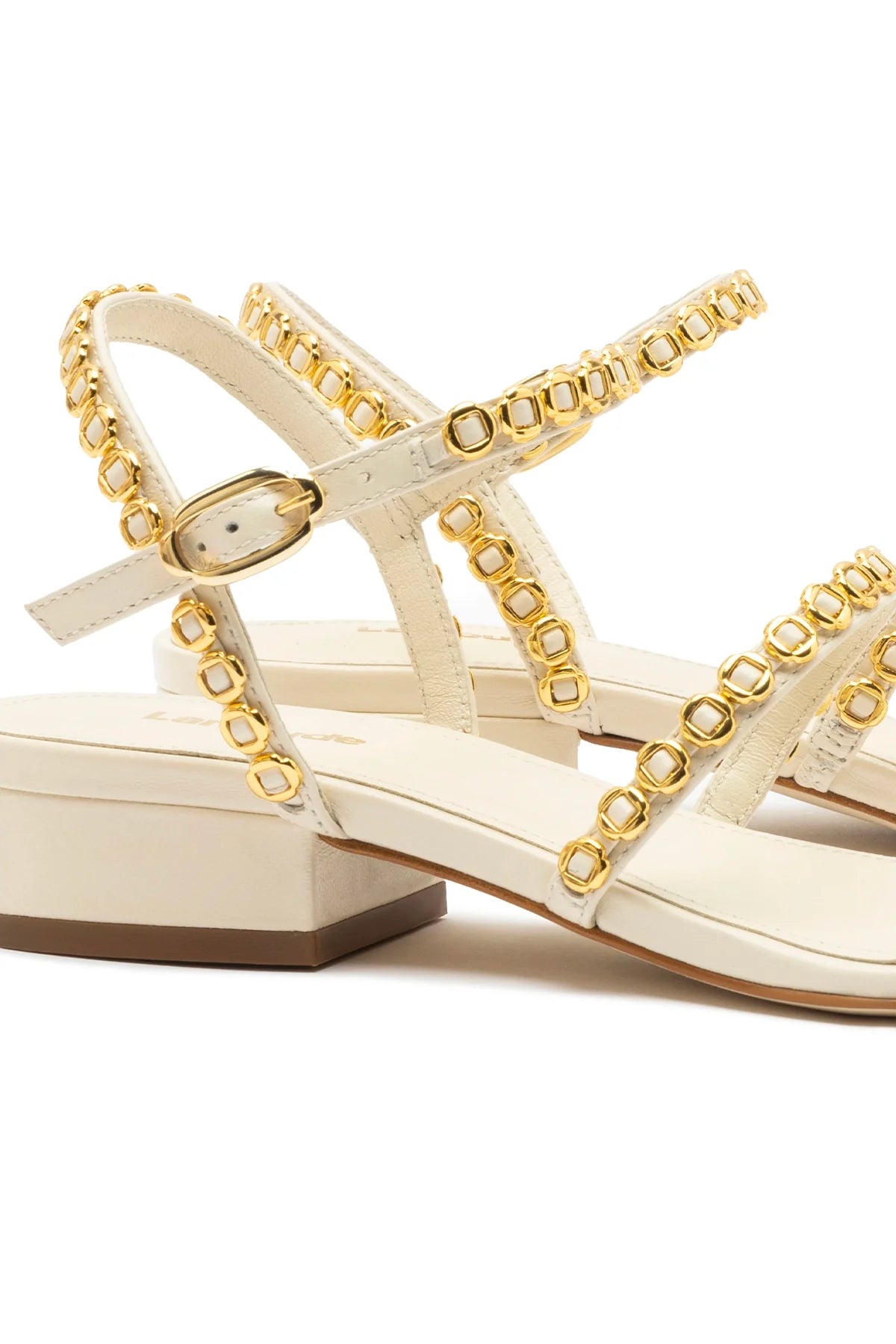 Milanina Flat Sandal In Ivory Leather by Larroudé