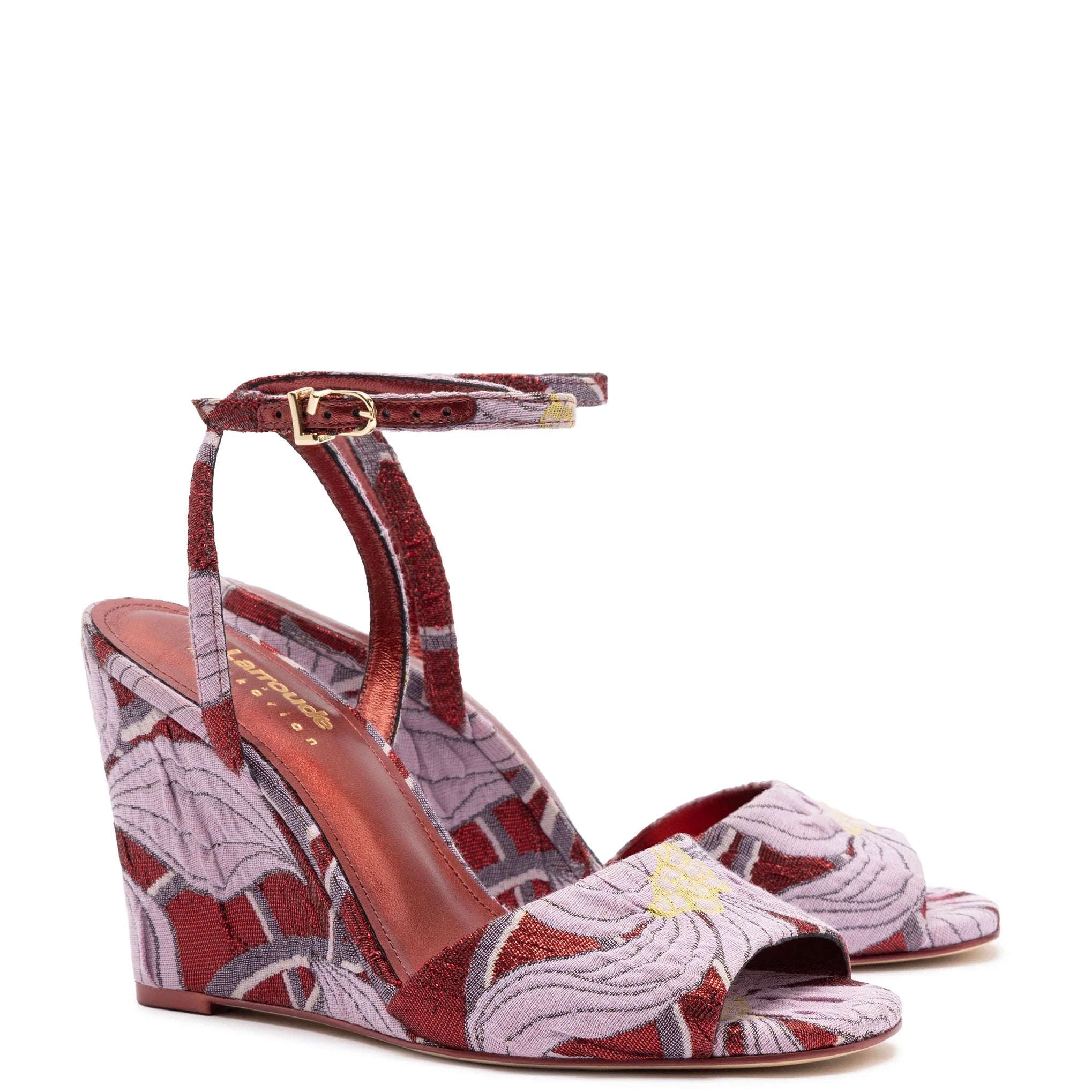 Larroudé x Markarian Wedge In Red Floral Dutel by Larroudé