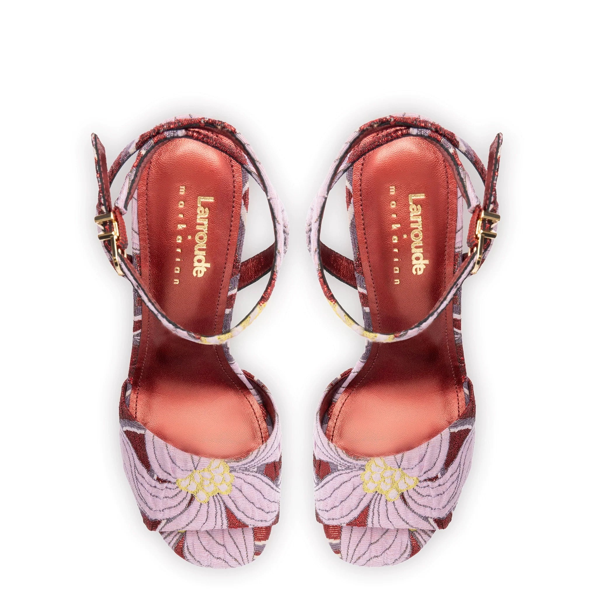 Larroudé x Markarian Wedge In Red Floral Dutel by Larroudé