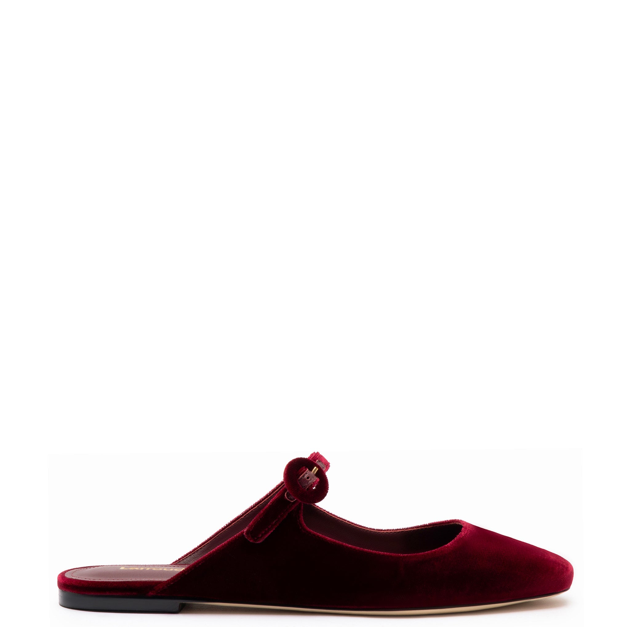 Blair Flat Mule In Wine Velvet by Larroudé