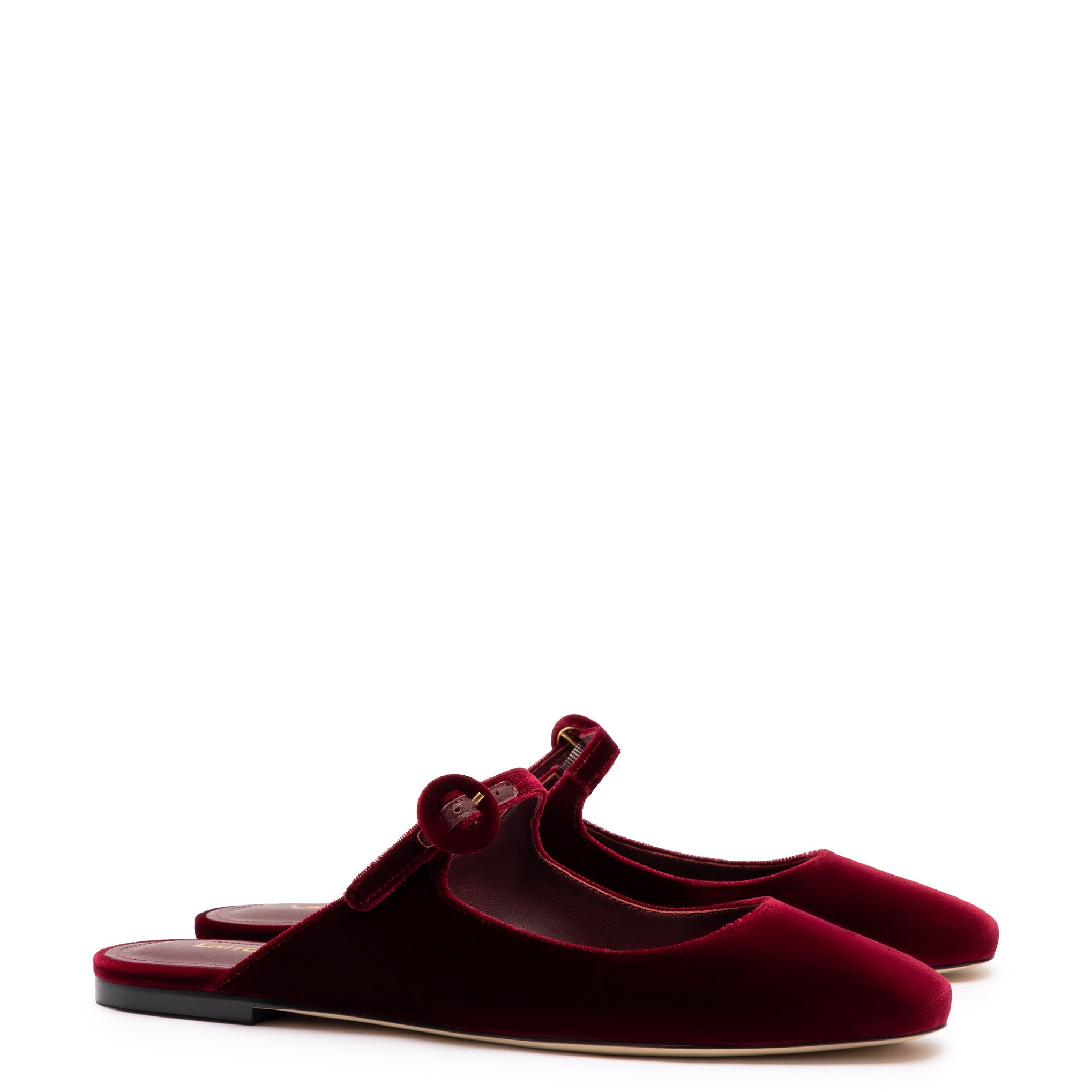 Blair Flat Mule In Wine Velvet by Larroudé