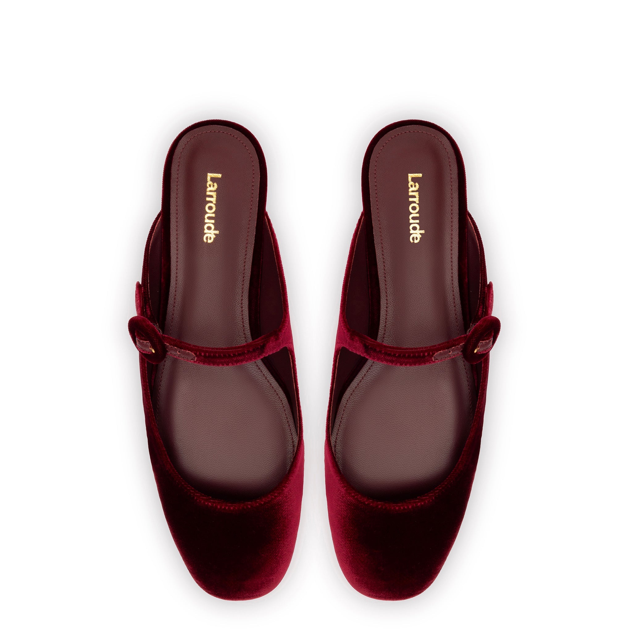 Blair Flat Mule In Wine Velvet by Larroudé