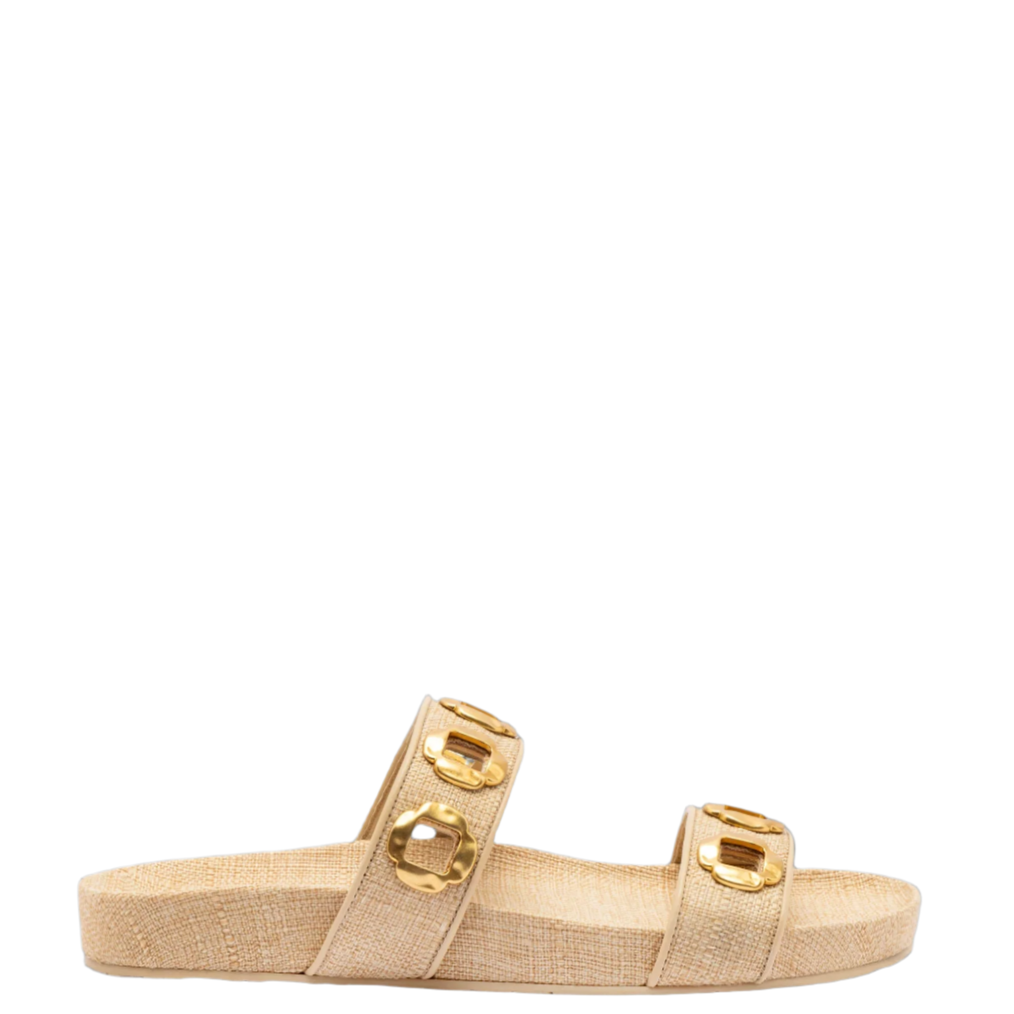 Milan Slide In Beige Raffia by Larroudé