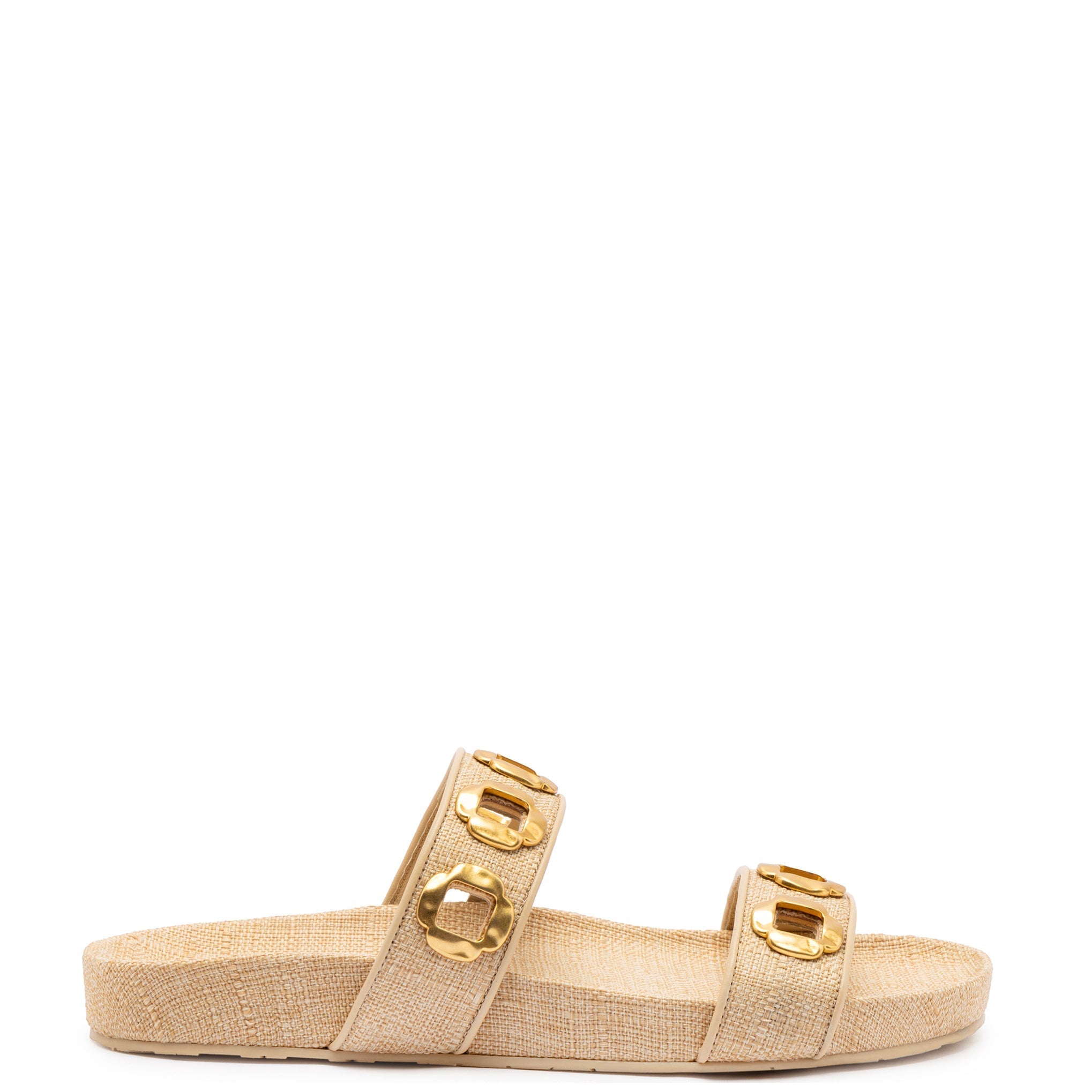 Milan Slide In Beige Raffia by Larroudé