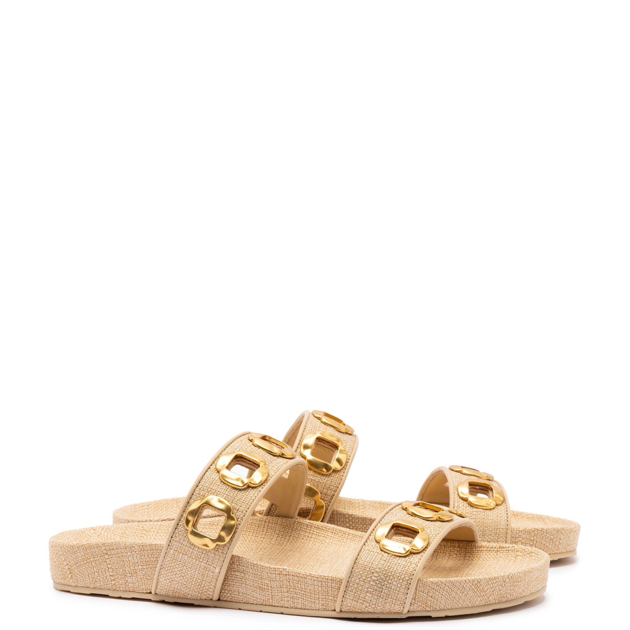 Milan Slide In Beige Raffia by Larroudé