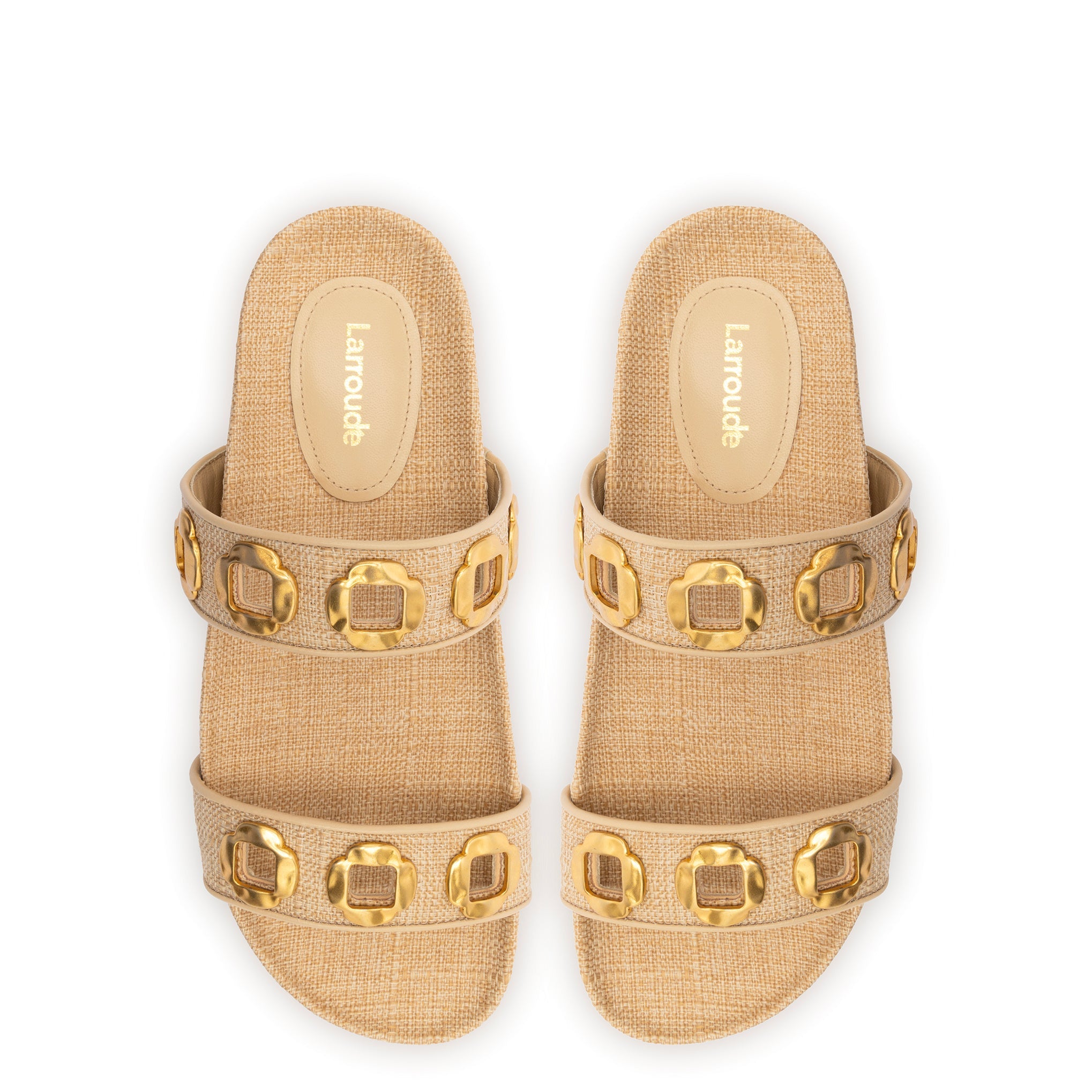 Milan Slide In Beige Raffia by Larroudé