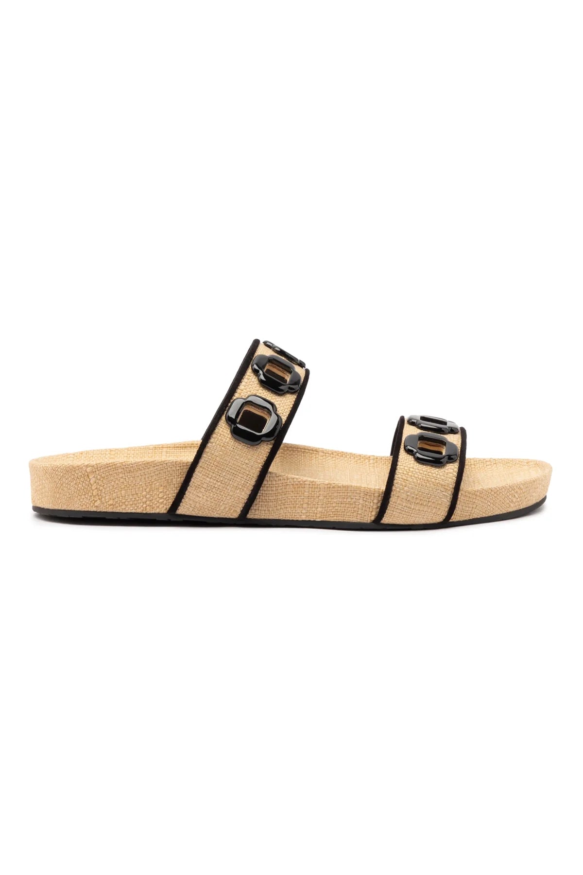 Milan Slide In Beige Raffia and Black Trimming by Larroudé