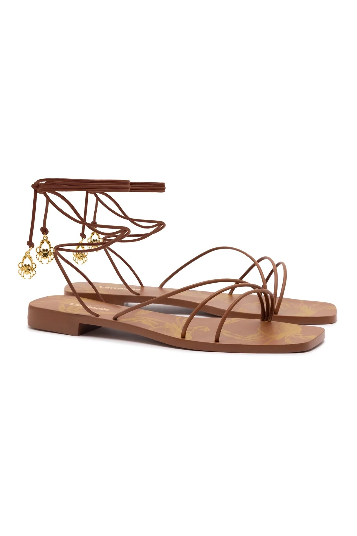 Nadia Flat Sandal In Caramel Leather by Larroudé
