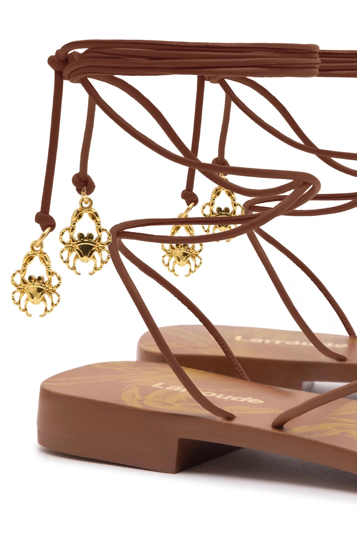 Nadia Flat Sandal In Caramel Leather by Larroudé