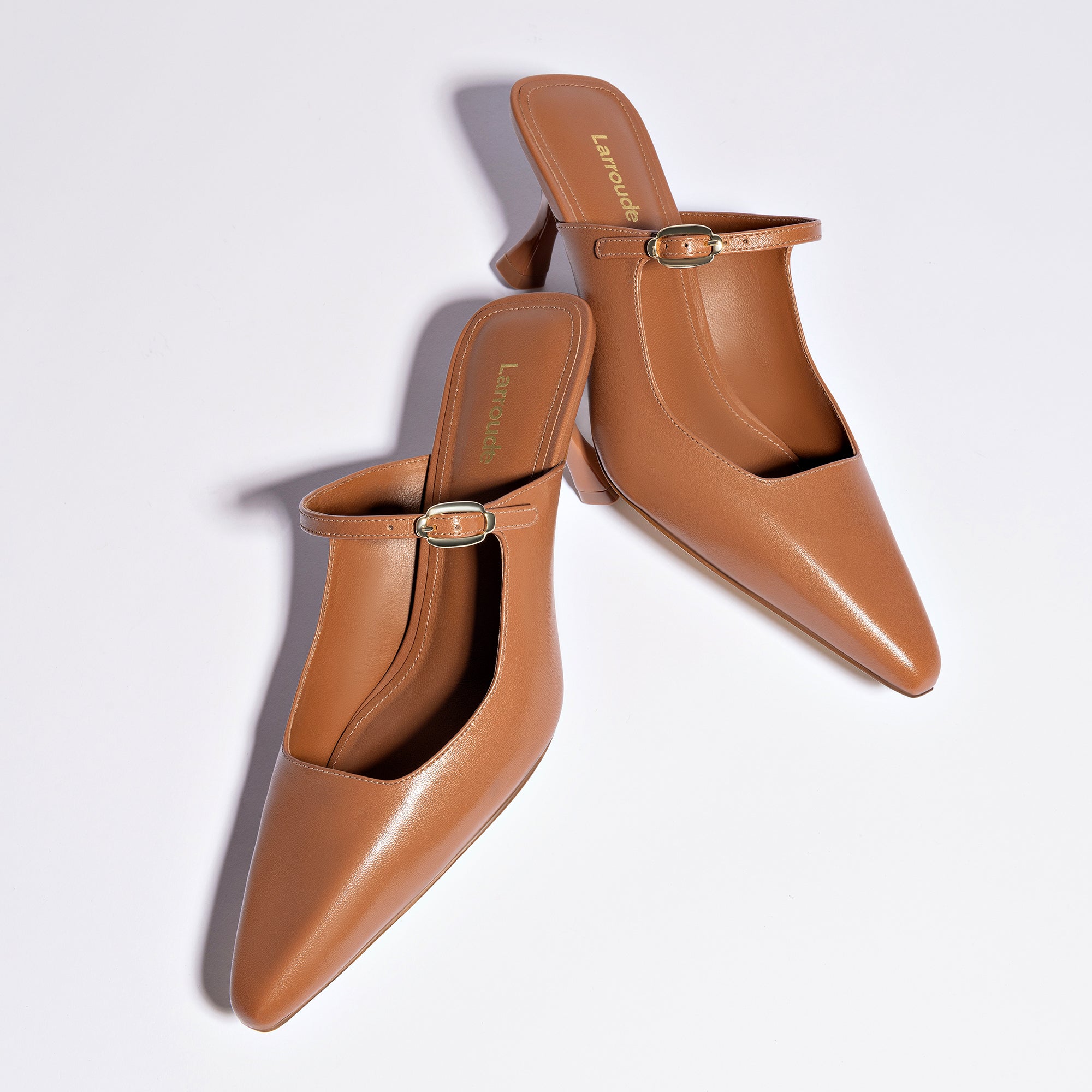 Ines Mule In Caramel Leather by Larroudé