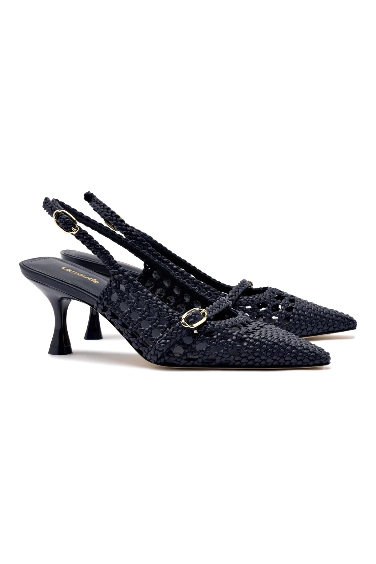 Ines Macrame Pump In Navy Leather by Larroude