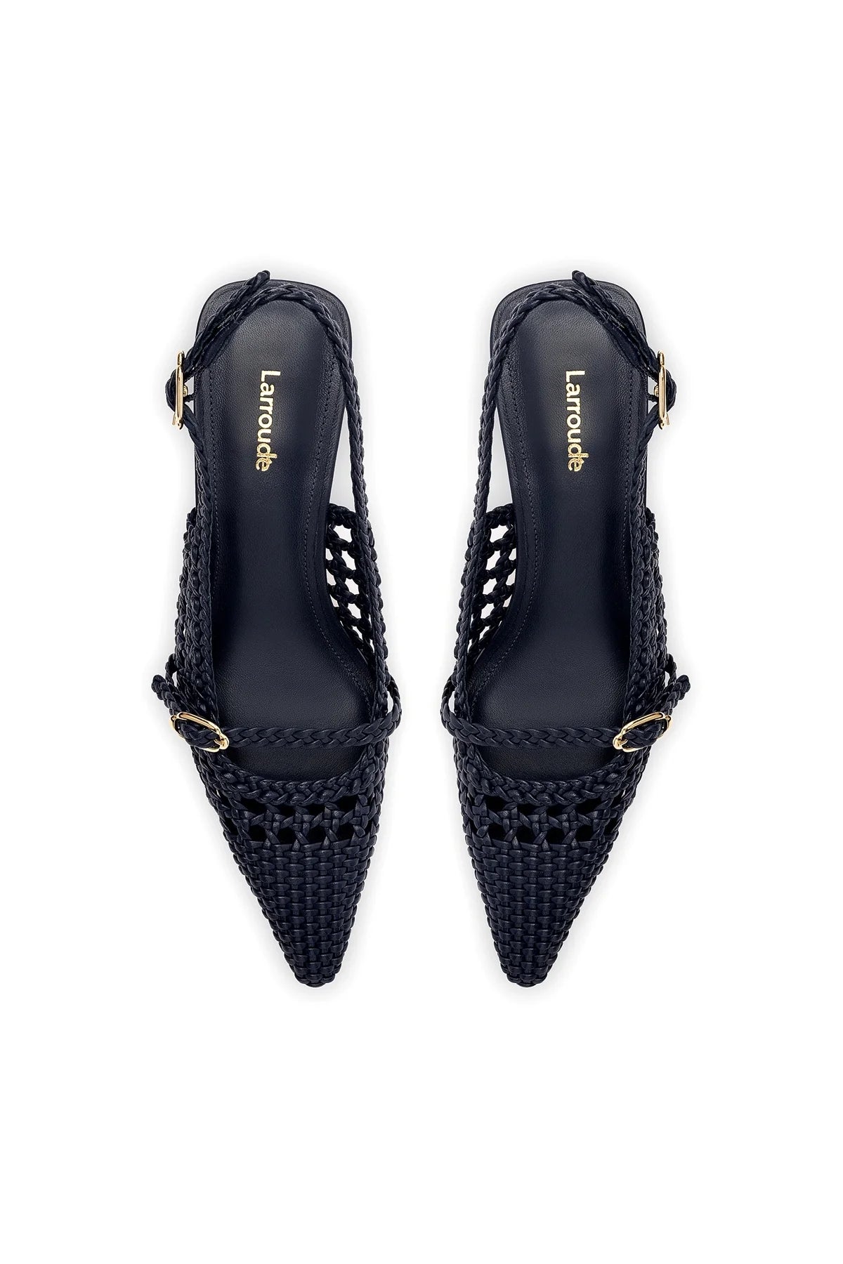 Ines Macrame Pump In Navy Leather by Larroude