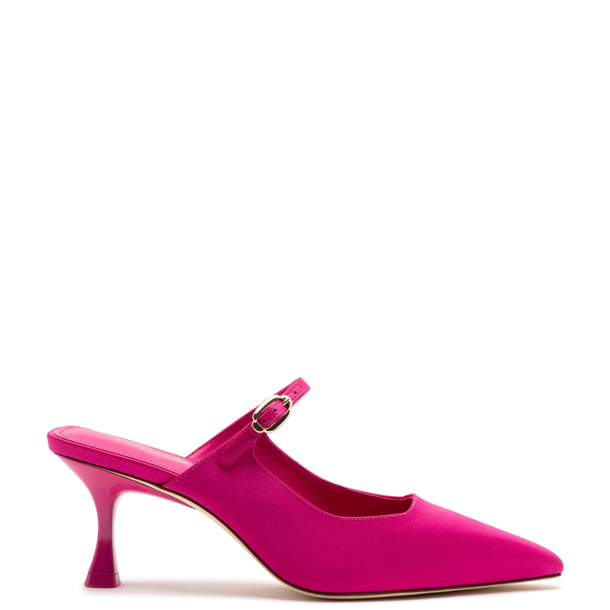 Ines Mule In Magenta Satin by Larroudé