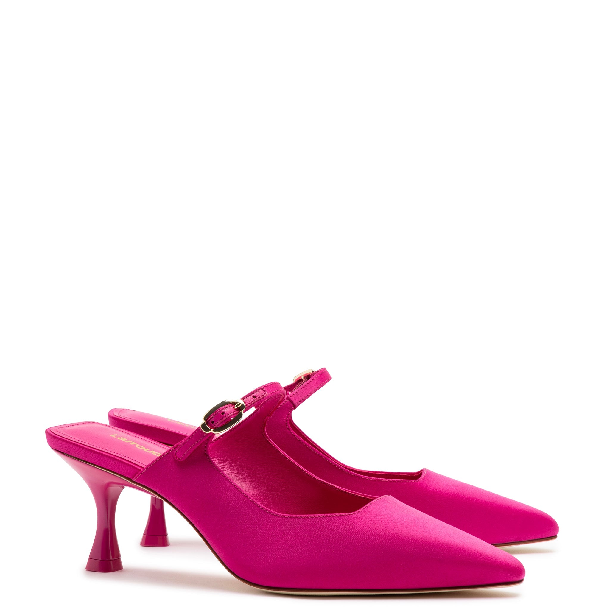 Ines Mule In Magenta Satin by Larroudé