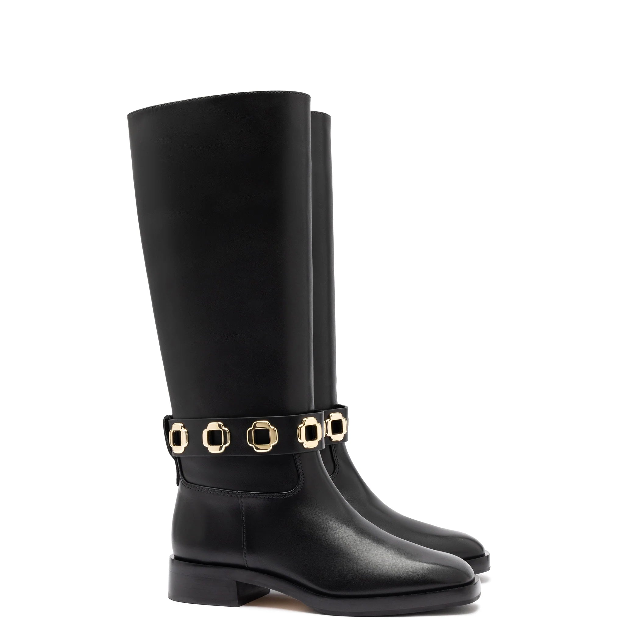 Milan Flat Boot In Black Leather by Larroudé