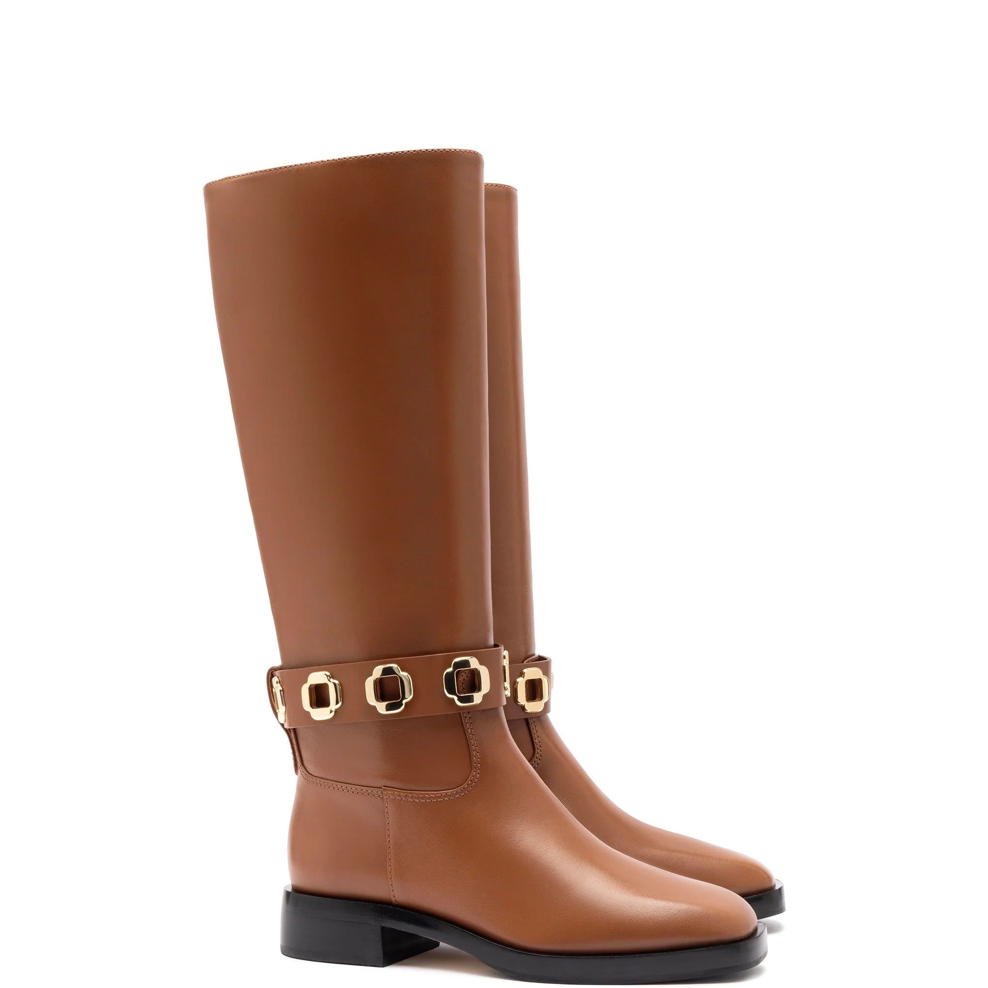 Milan Flat Boot In Caramel Leather by Larroudé