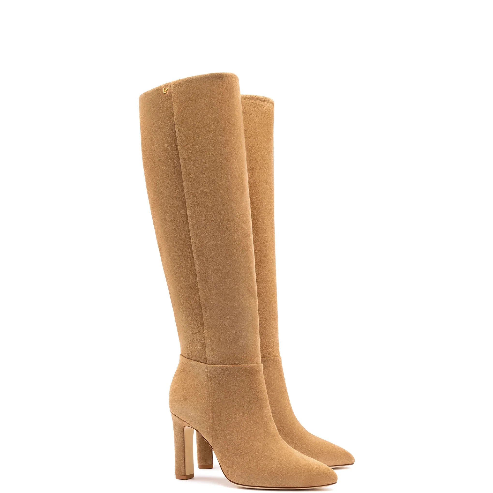 Cindy Hi Boot In Peanut Suede by Larroudé