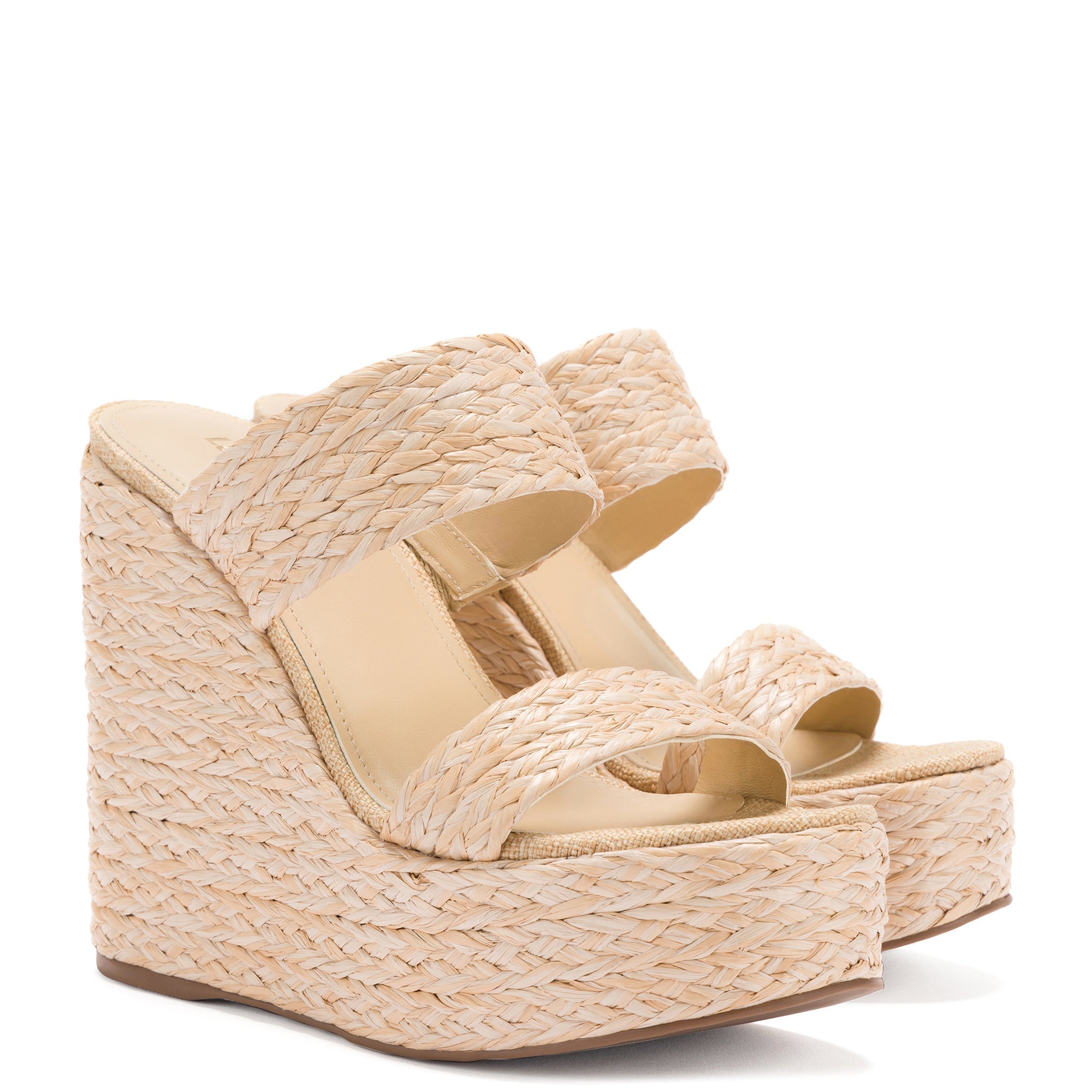 Pamela Wedge In Natural Raffia by Larroudé