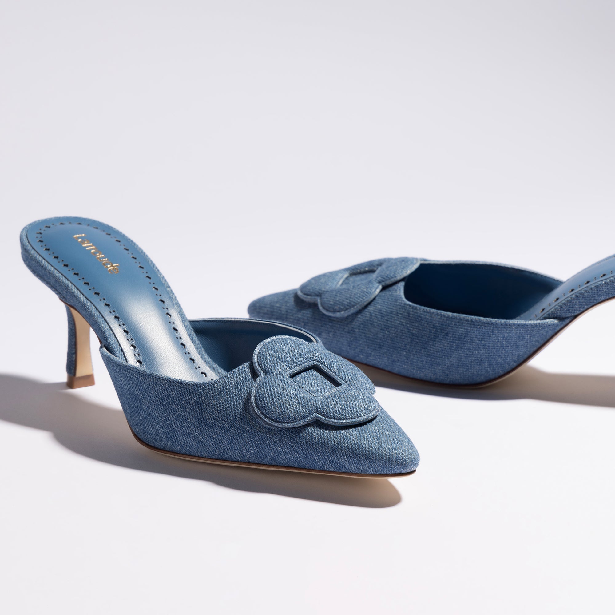 Flora Pump In Blue Stoned Denim by Larroudé