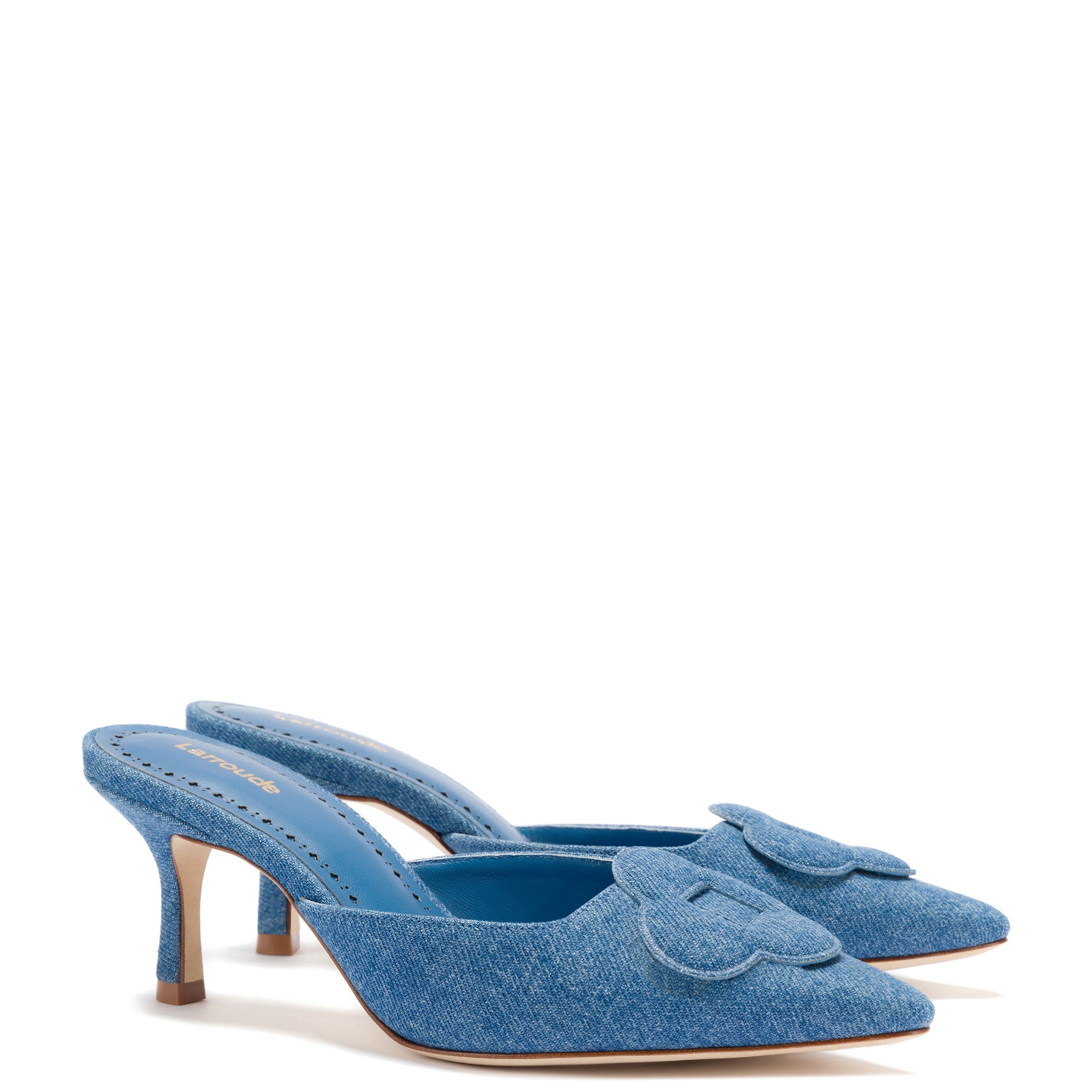 Flora Pump In Blue Stoned Denim by Larroudé